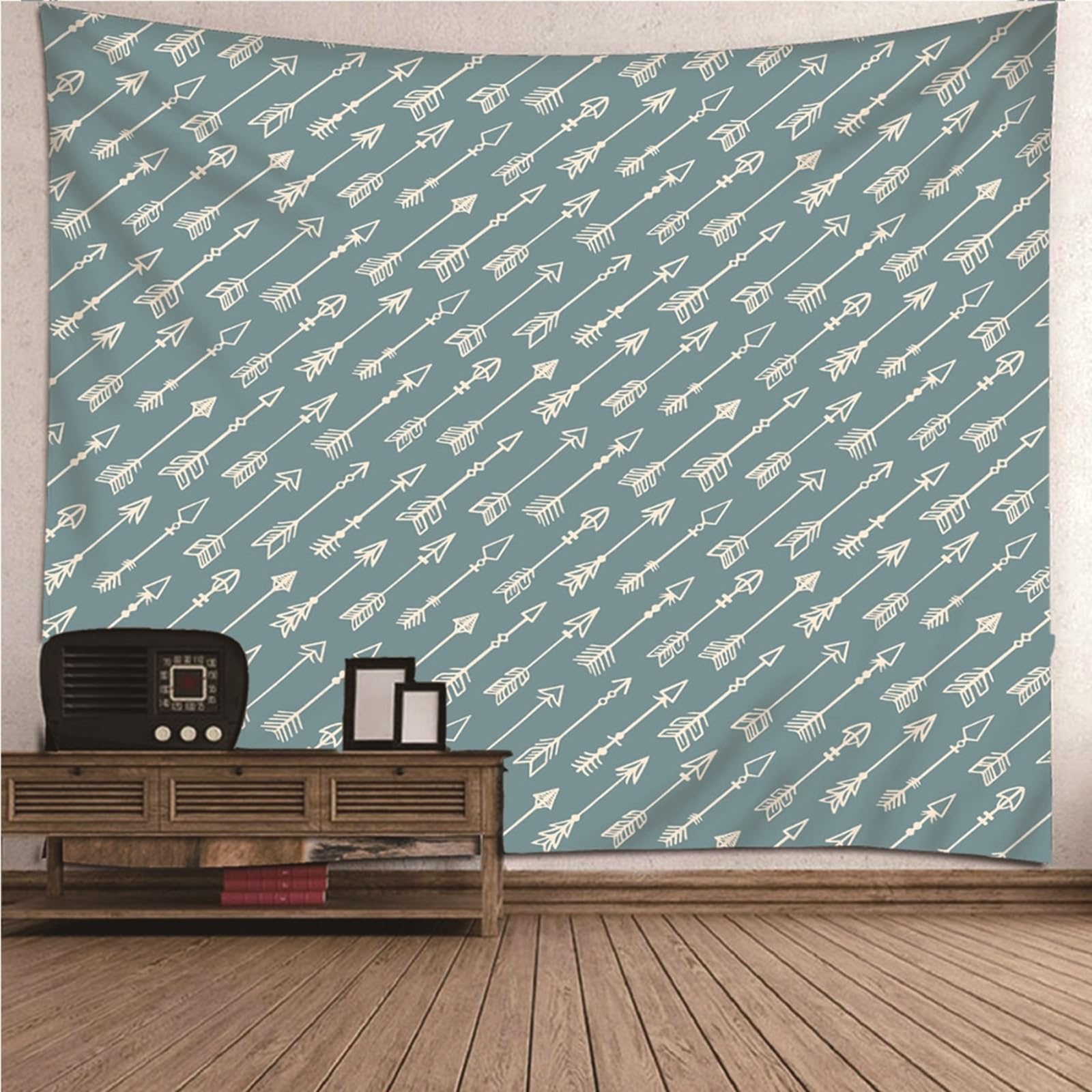 Chusta ścienna, niebiesko-biała, chusta na ścianę w stylu boho, poliester, strzałka w prostym stylu, dywan ścienny, dekoracja ścienna, 240 x 220 cm