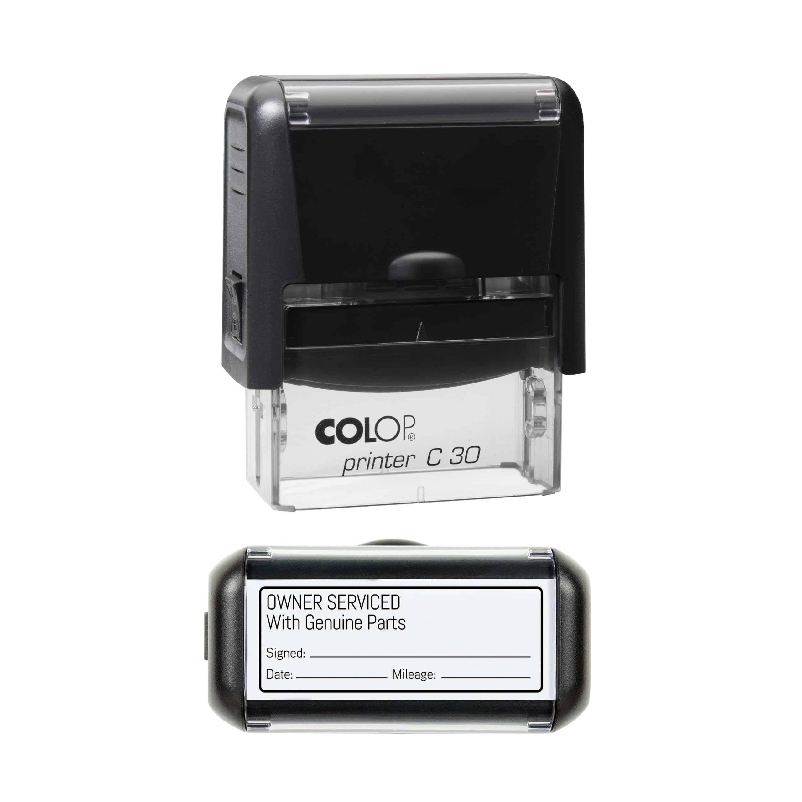 Obsesso Black Self-Inking Garage Mechanic Home Service Rubber Stamp - 45Mm X 17Mm (Owner Serviced With Genuine Parts)