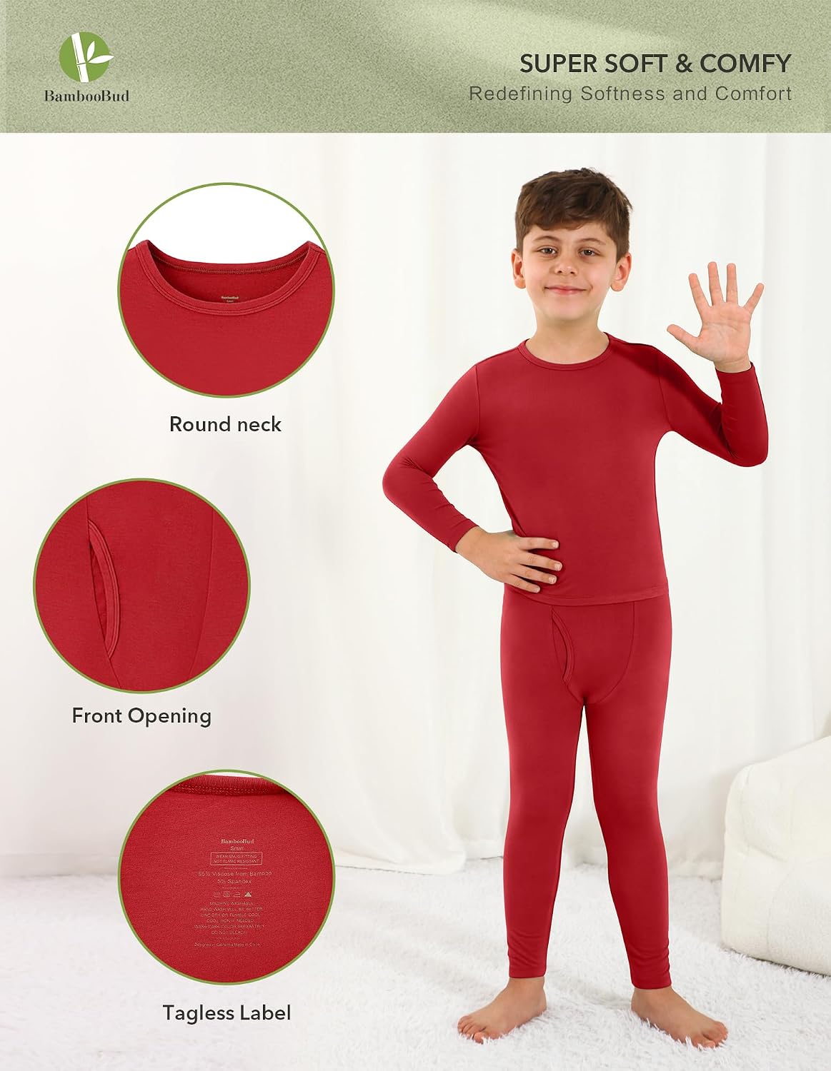 Thermal Underwear for Kids Boys Long Sleeve Top and Bottom Pajama Set Soft Undershirts Johns Base Layer XXS-XL