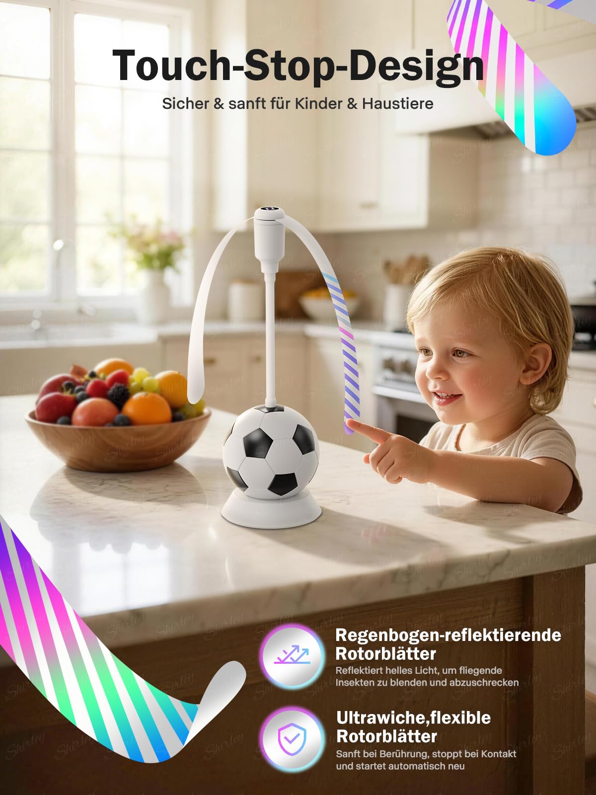 Fliegenwedler, Fliegenabwehr Tischventilator mit Haken, Soft-Stop, Tragbarer Mückenventilator& Fliegenvertreiber, Effektiver Schutz gegen Fliegen, Mücken und Wespen für Tisch,Terrasse,Restaurant,2 Stk