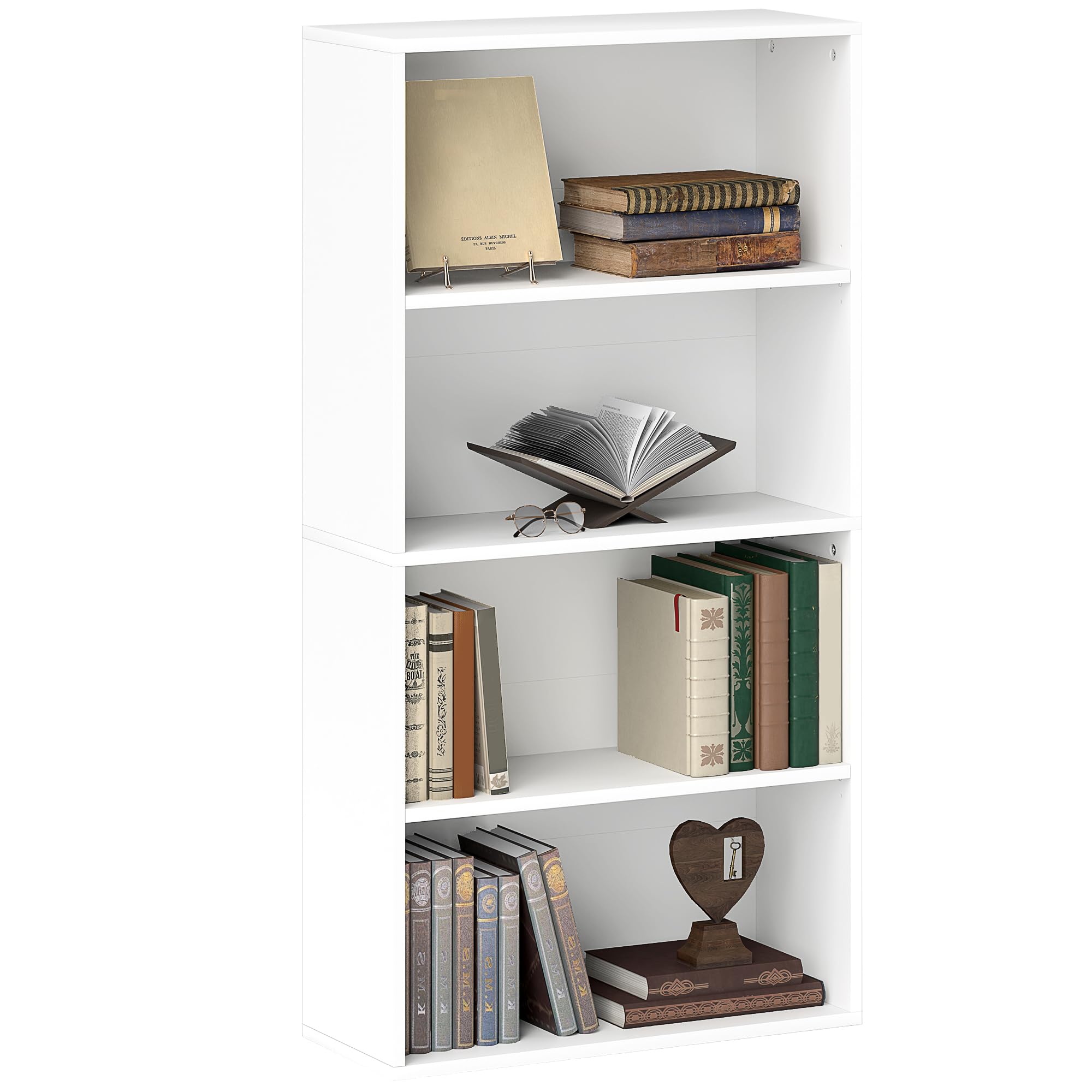 HOMCOM Librería de 4 Niveles Estantería de Libros con 2 Estantes Ajustables para Sala de Estar Oficina Dormitorio 60x24x115,5 cm Blanco