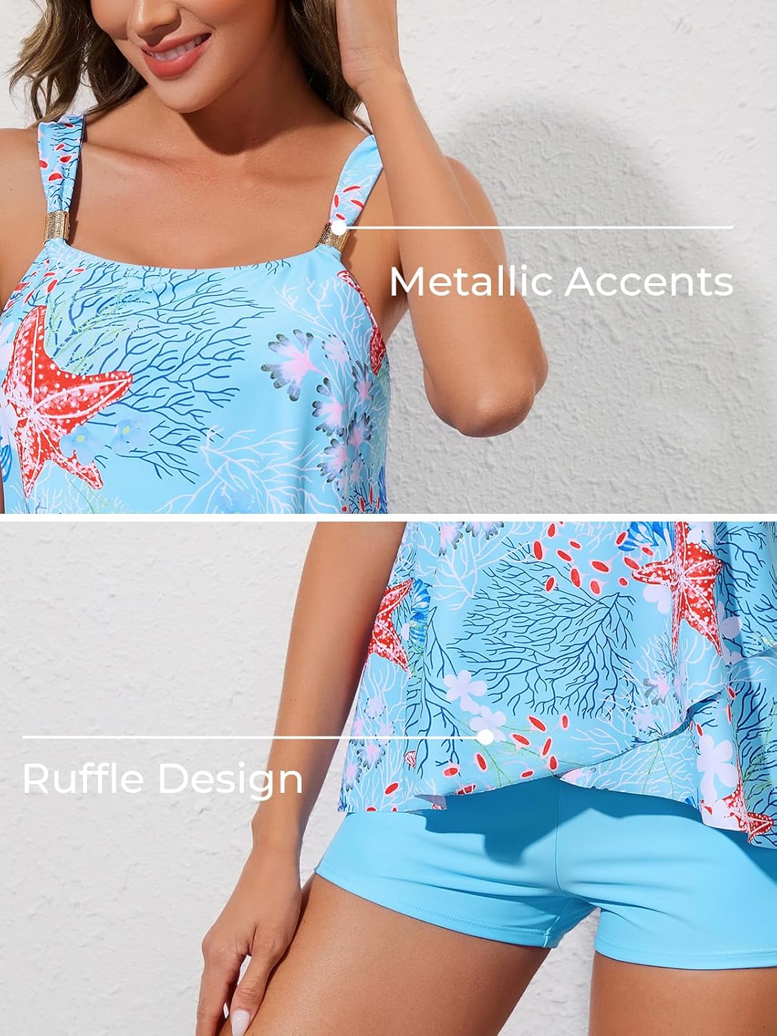 Summer Mae Womens Tankini Swimsuits Ruffle Bathing Suits 2025 Swimming Suits Tummy Control High Waisted Shorts - Image 4