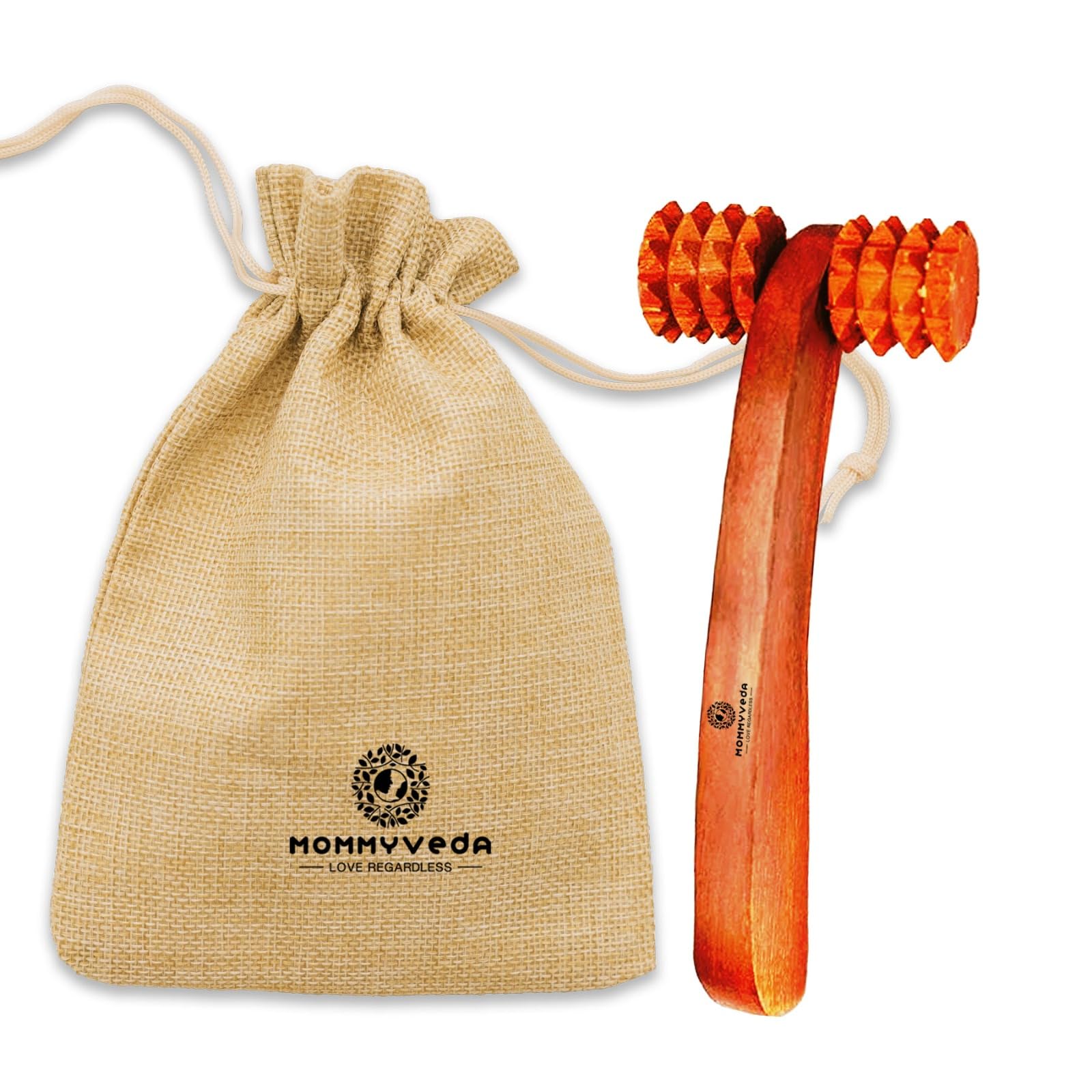 Mommy Veda Wooden Roller Massager for Scalp, accupressure massager roller, for improving blood circulation, wooden head massager for hair growth with a bag