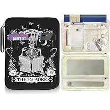Book Sleeve Book Protector Pouch Case, Skull Book Sleeve with Zipper,Journal Book Sleeve Cover for Book Lovers Gifts, Gothic Skeleton Waterproof Book Club Gifts for Women Teacher Reader Librarian