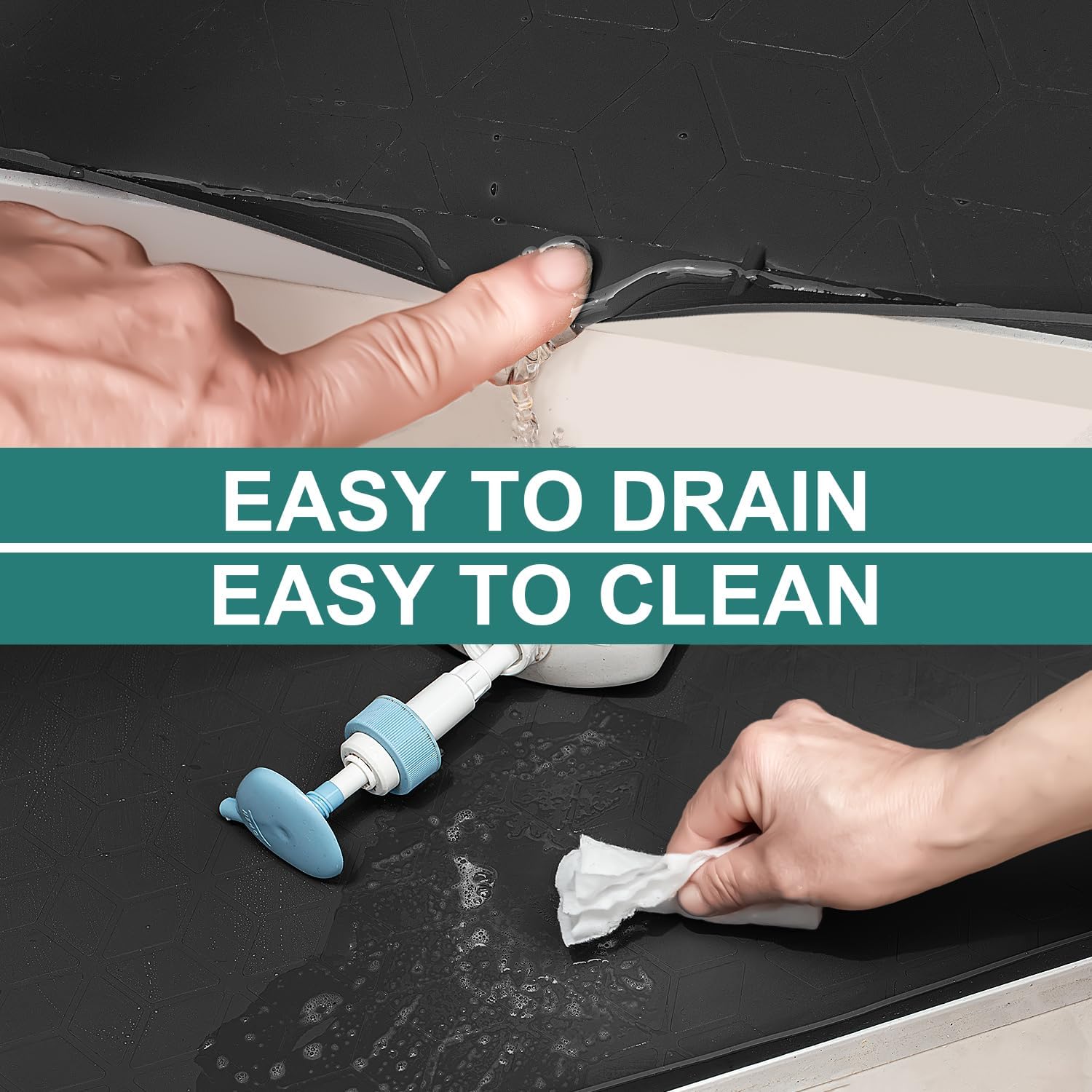 Under Sink Mat, 34" x 22" Waterproof Silicone Under Sink Tray for Kitchen & Laundry Cabinets, Kitchen Cabinet Shelf Protector, Up to 3.3 Gallons Liquid, Fits 36 inch Standard Cabinet(Grey)