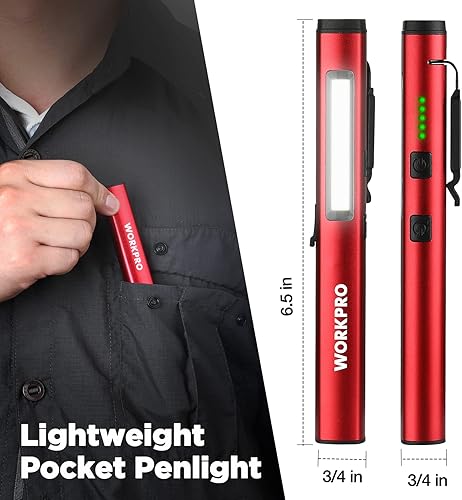Miniatura 5 de WORKPRO Linterna tipo bolígrafo recargable, linterna LED de 450 lúmenes con luz negra UV de 365 nm, linterna multifuncional para mecánico,