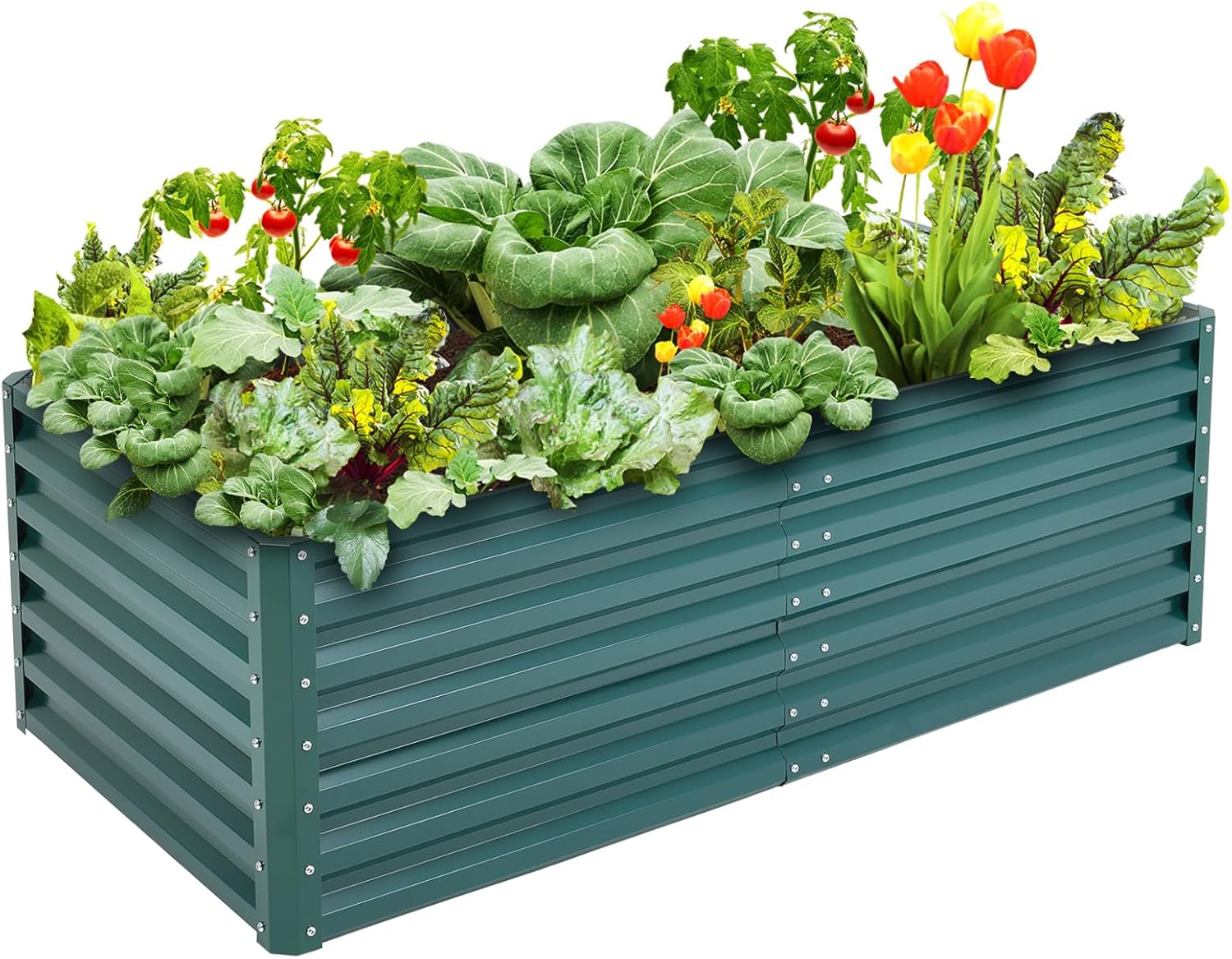 180x90x57cm Extra High Metal Raised Beds for Garden Vegetables, 923L Raised Planters Outdoor Large, Galvanised Raised Garden Planter Box Kit Bottomless Raised Bed for Plants Growing, Green