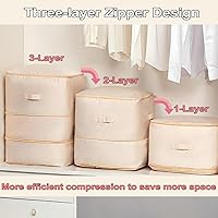 Vista 4 de Ultra Space Saving Self Compression Organizer, 3-Layer Zipper Large Capacity Storage Bag, Thick Satin Fabric Heavy Duty Bags for Comforters Blankets