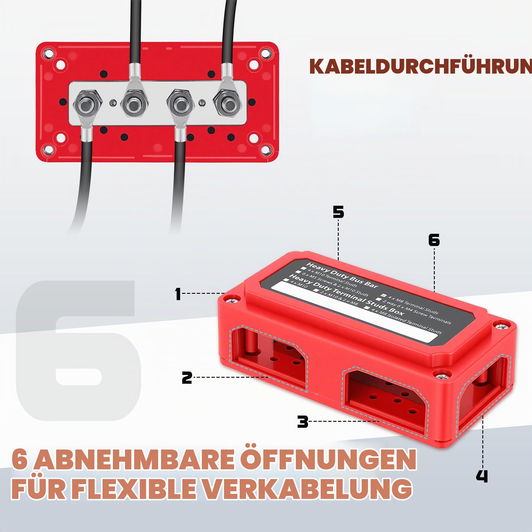 300A Sammelschiene 48V, 4x M8 Busbars Verteiler Klemmleisten, Heavy Duty Busbar Batterie Sammelschienen, Ideal für Lkw Kfz Wohnmobil Solar Boot Marine, Rot
