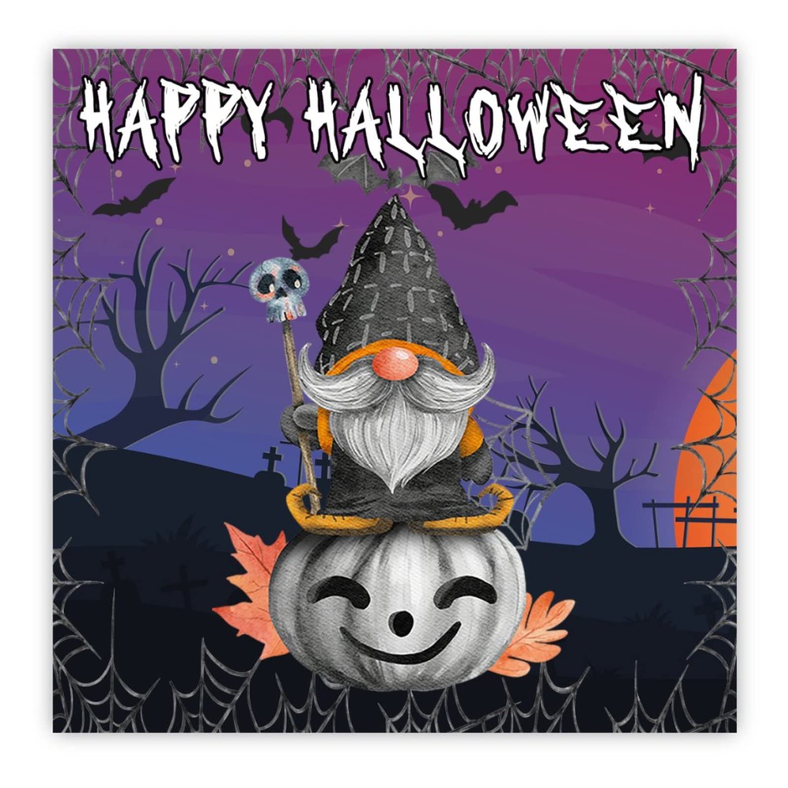 Panneau en bois Happy Halloween avec impression classique de crâne et gnome