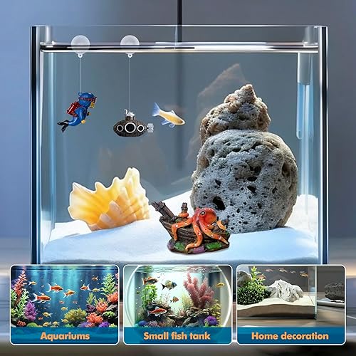 Miniatura 4 de 3 piezas de decoración de pecera pequeña decoración de pecera de pulpo pequeño y decoración flotante para acuarios pequeños