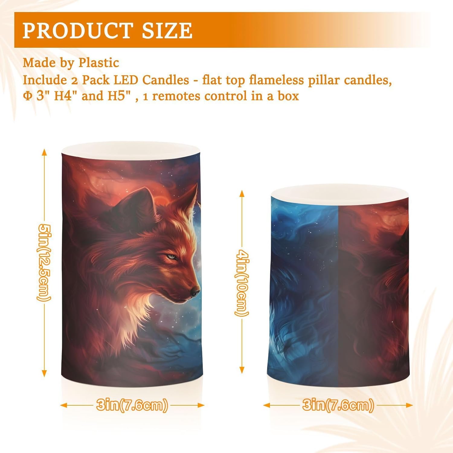 ALAZA Red Blue Wolf Flameless Candles, LED Pillar Candles with Remote Timer, Battery Operated Candles Set of 2