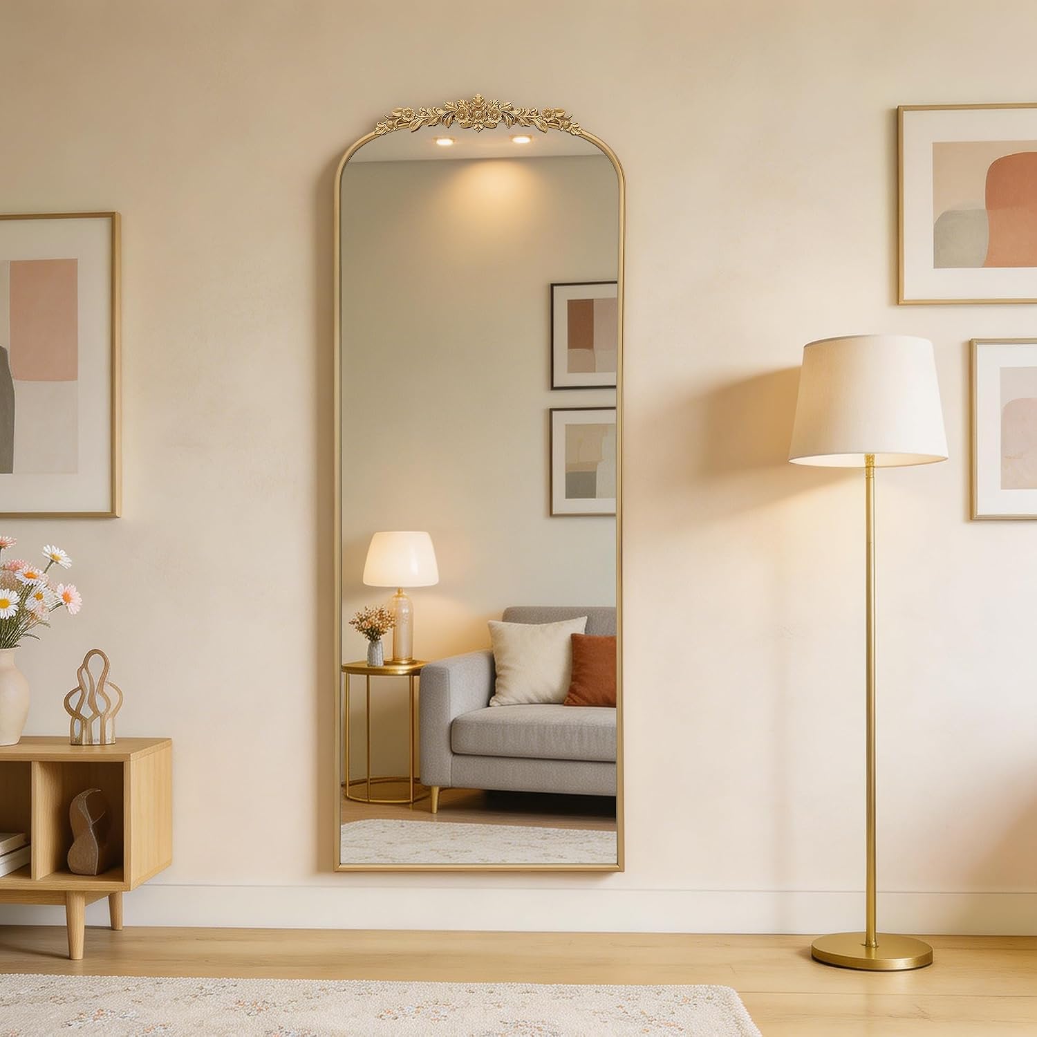 Besdomus Vintage Full Length Mirror: 21"x56" Ornate Gold Antique Floor Long Body Mirror - Traditional Baroque Decorative for Entryway/Cloakroom/Bedroom/Wall - Ideal for Fashion-Conscious