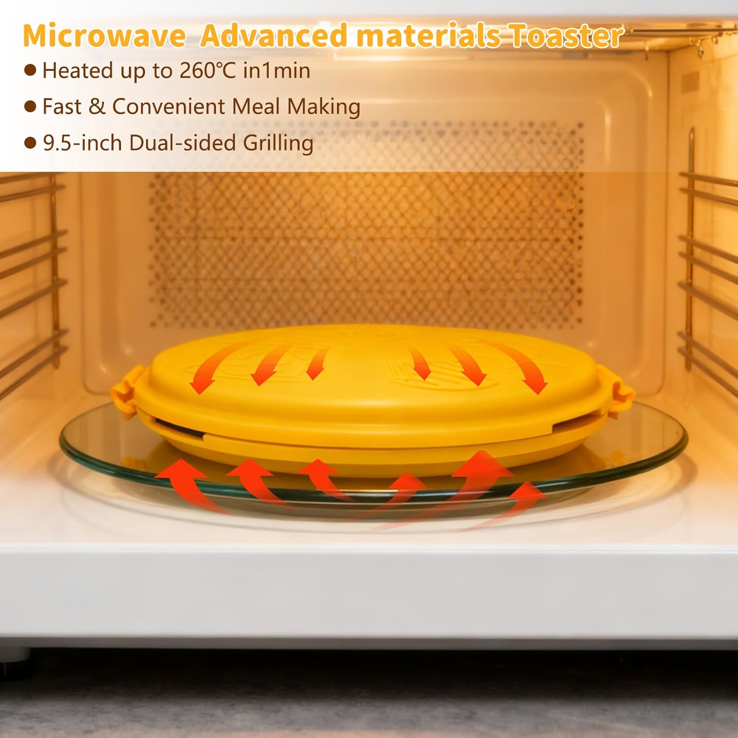 9.5" Microwave Grill Pan & Crisper Tray - 5-in-1 Nonstick Sandwich Maker, Pizza Pan & Bacon Cooker with lid,Dishwasher Safe Griddle for Grilled Cheese - College Dorm Room & Office Essentials