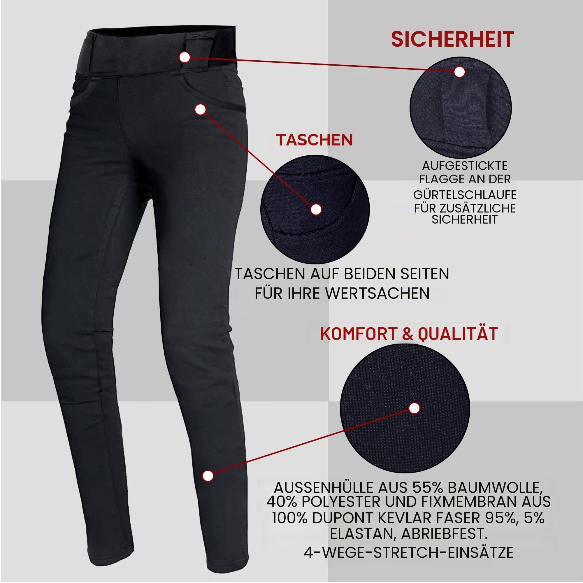 Bikers Gear Australia Damen Motorrad-Leggings mit Kevlar gefüttert, mit abnehmbarer CE-Protektoren.