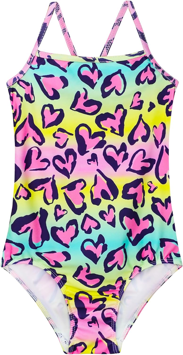 Girls Bathing Suits Colorful Swimsuits with UPF 50 + Sun Protection Sleeveless Toddler Kids One Piece Swimwear