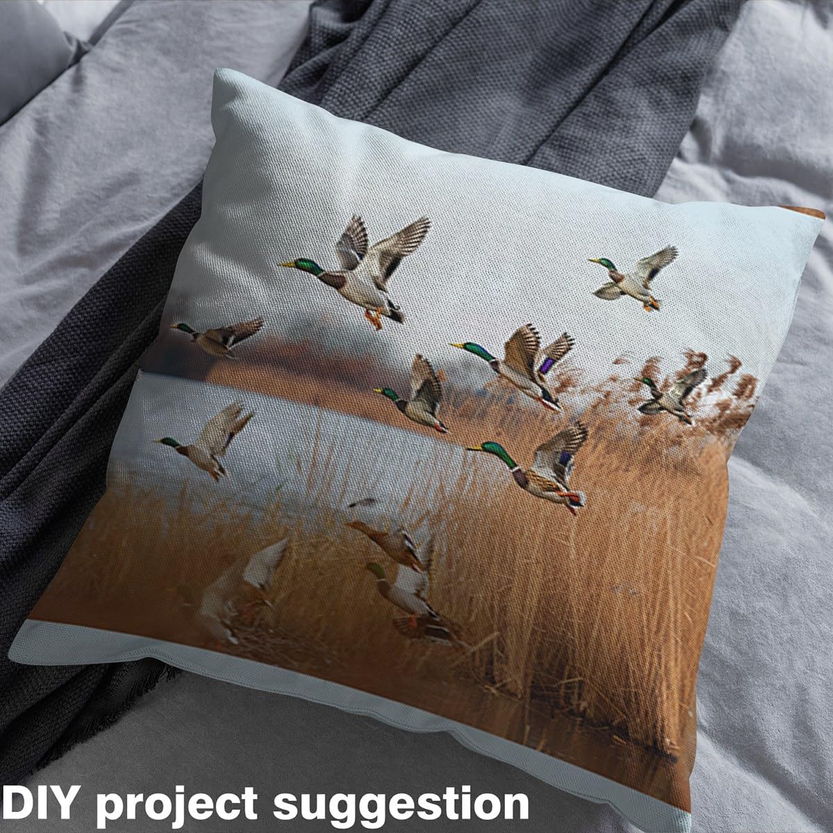 Erosebridal Mallard Duck Fabric by the Yard,Duck Hunting Themed Upholstery Fabric for Chairs,Mallard Duck Bird Decorative Fabric Rustic Famrhouse Natural Lake Scenery Quilt Fabric,Blue Brown,2 Yards