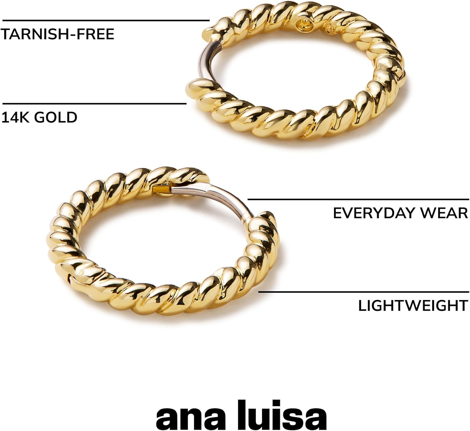 Ana Luisa Trendy Huggie Hoop Earrings for Women - 14K Gold Plated or Sterling Silver Hoop Earrings - Small, Dainty, Hypoallergenic, Water-Resistant, Tarnish-Free Hoops - Jewelry Perfect for Stacking - Image 3