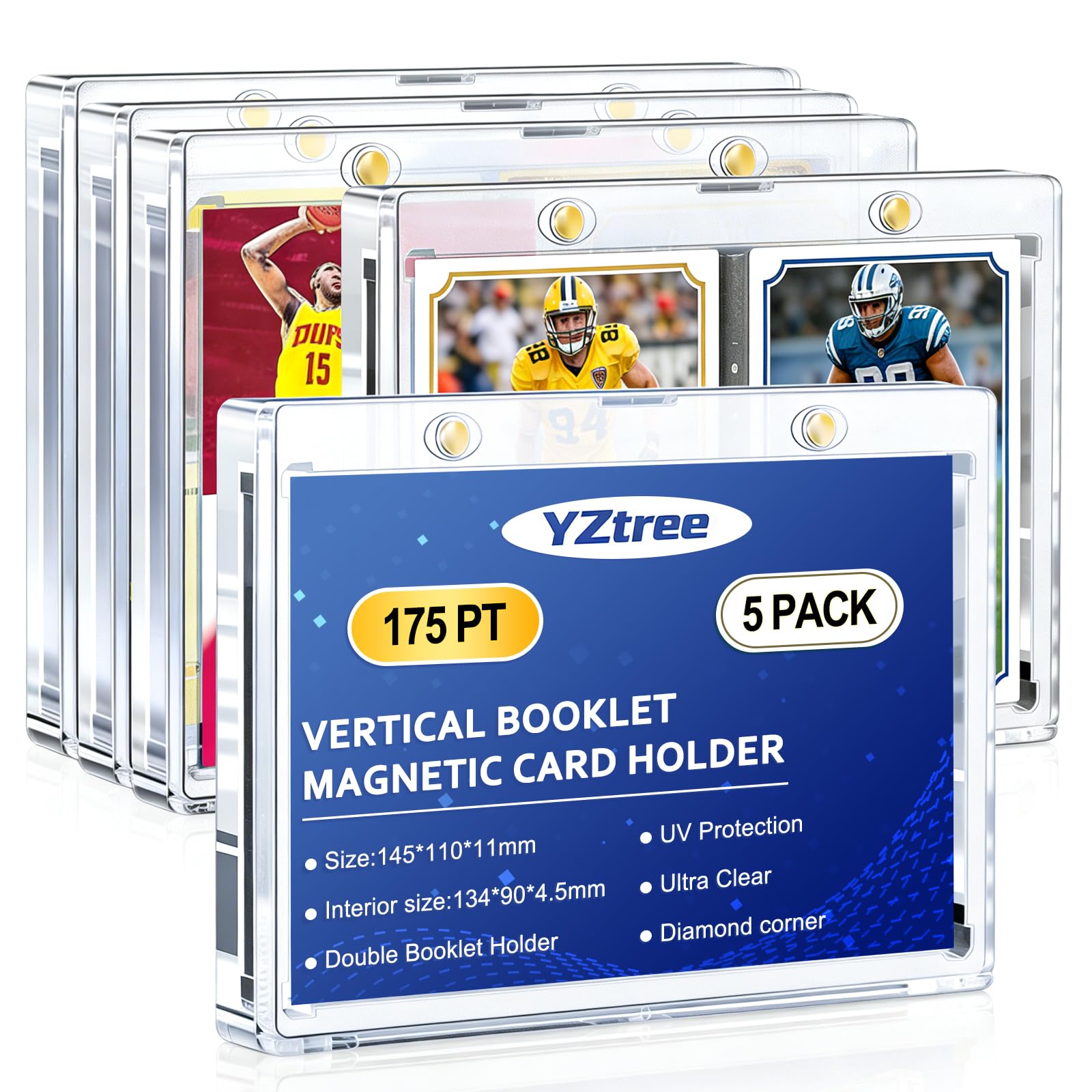 5-Pack Vertical Booklet Magnetic Card Holder 175PT Booklet Card Case U-V Protection Clear Acrylic Card Protector Diamond Corners