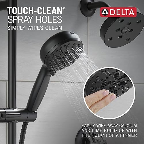 Miniatura 8 de Delta Faucet ProClean 51584-BL Ducha de mano negra mate con barra deslizante, ducha de mano con rociador de alta presión, sistema de ducha negro