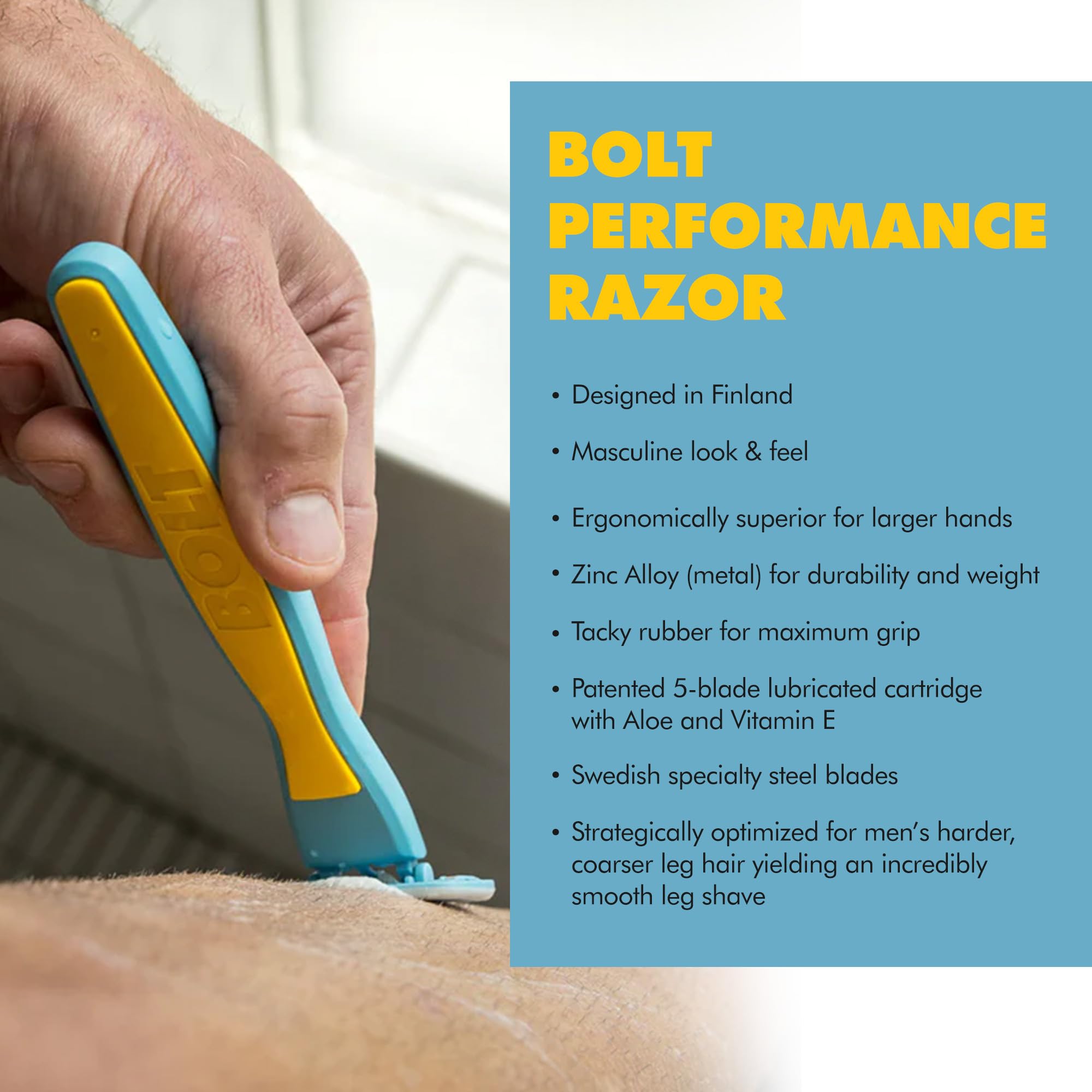 Caja de recambio de cartucho de repuesto premium para maquinilla de afeitar Bolt Performance - Cuchillas de acero sueco para cabello de pierna más gruesa de hombre - Cartuchos de 5