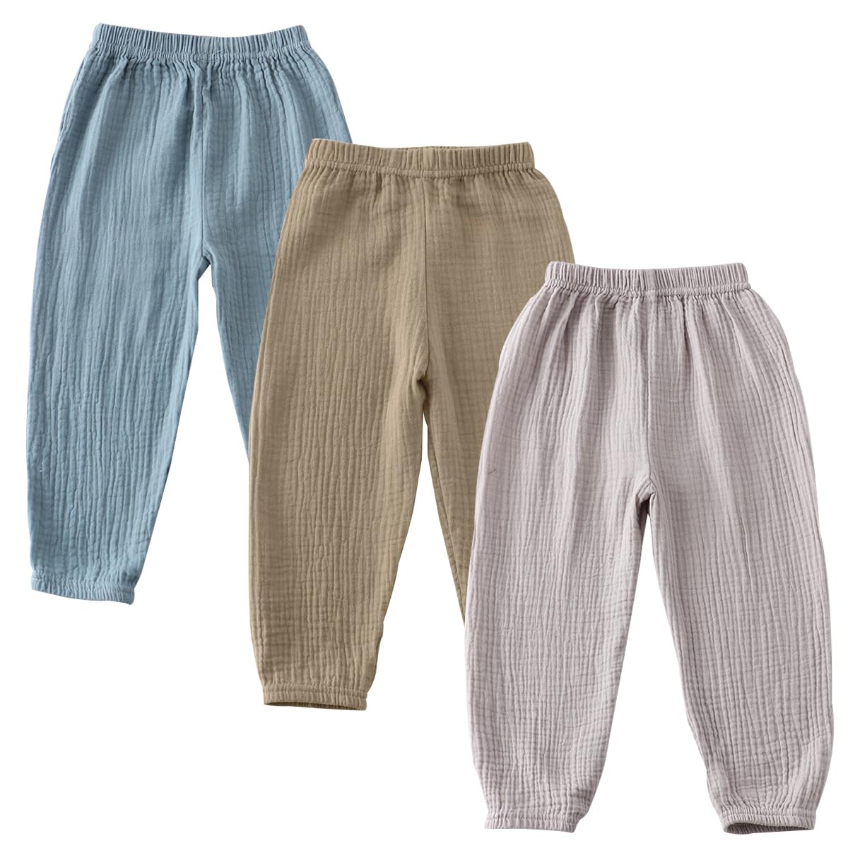 Confezione da 3 Pantaloni Estivi in Lino per Neonati e Bambini Piccoli, Pantaloni Lunghi Leggeri e Traspiranti Estivi Harem Sottili da Jogging per Bambino