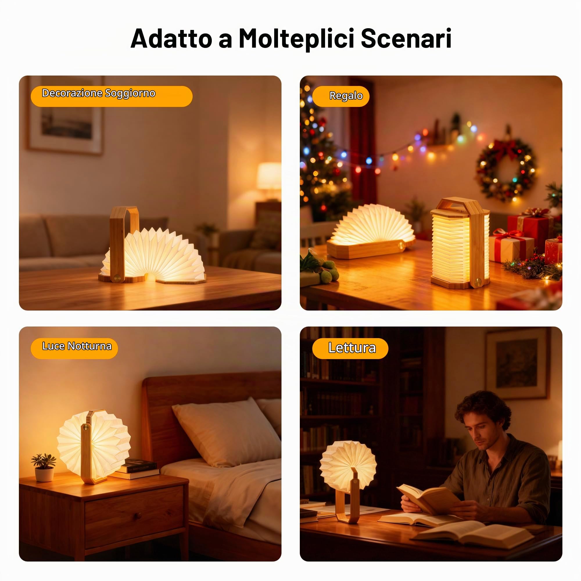 Lampada da Tavolo in Legno con Manico, Lampada a Lanterna Giapponese, Luce Ambientale, Lampada d'Atmosfera, Lampada a LED Ricaricabile per Casa & Esterno & Feste & Regalo (Bambù)