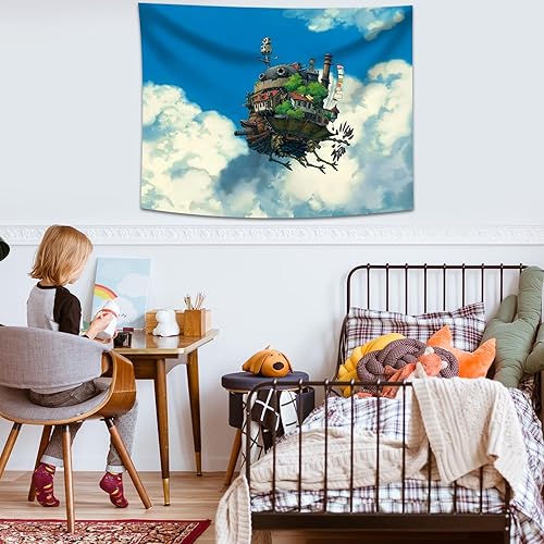 Miniatura 4 de Pounchi Tapiz de anime de castillo (51 x 59 pulgadas con kit de ganchos), tapiz japonés para colgar en la pared, para dormitorio, sala de estar,