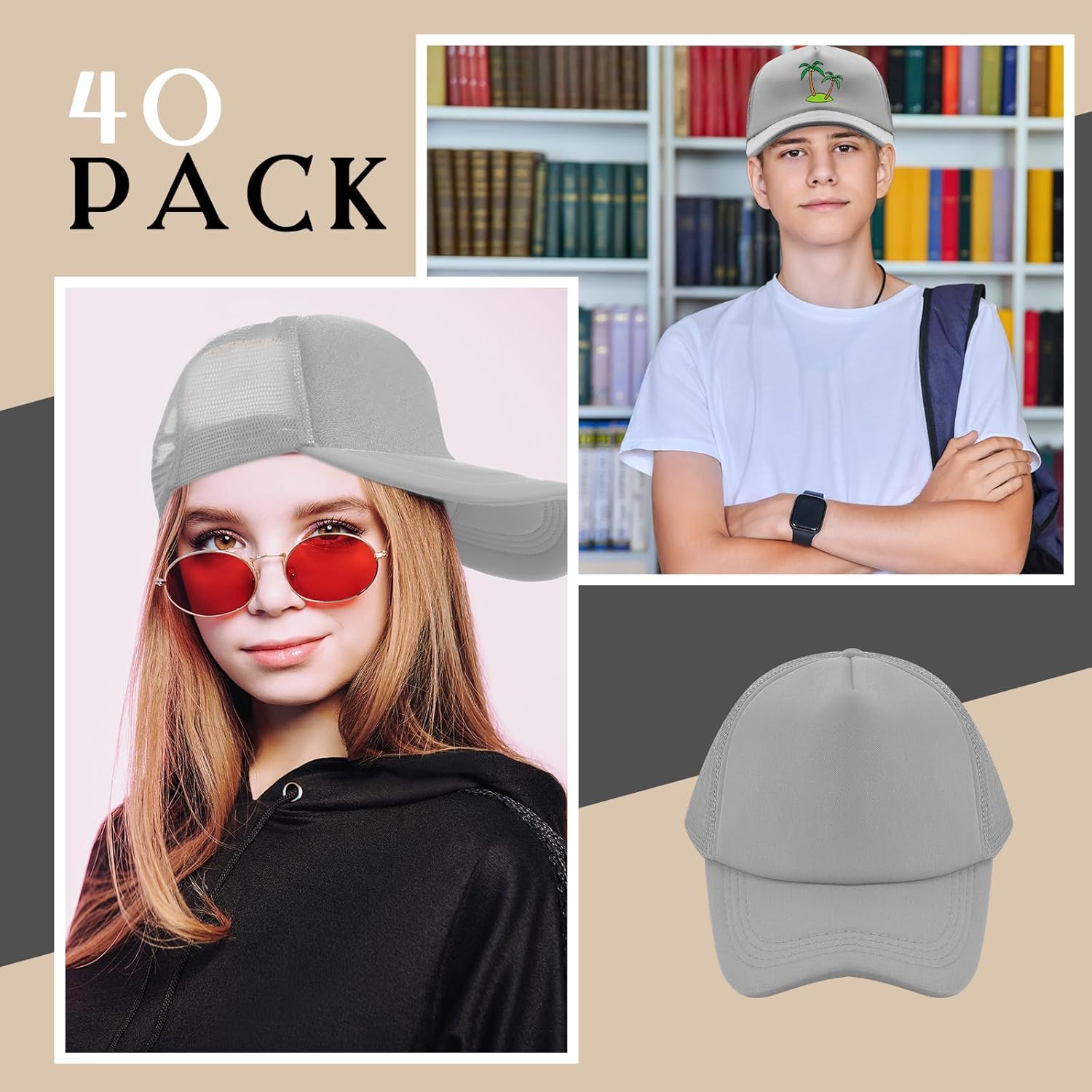 Hercicy 40 Pack Sublimation Blank Trucker Hat Bulk Baseball Cap Adjustable Mesh Unisex Polyester Hat Heat Transfer - Image 6