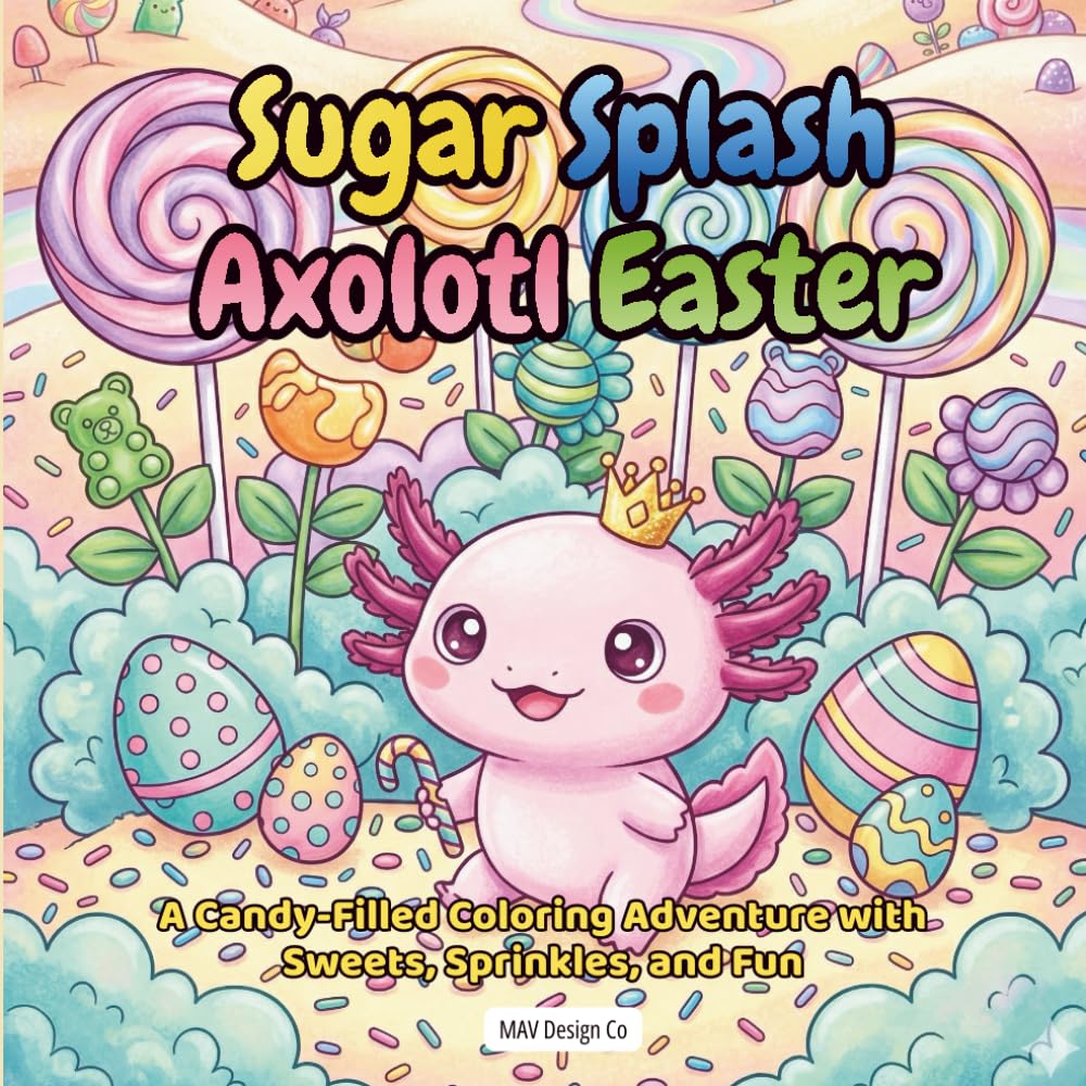Sugar Splash Axolotl Easter A Candy-Filled Coloring Adventure with Sweets, Sprinkles and Fun: Cute Axolotl Coloring Pages for Kids, bold and easy, 8.5x8.5 inches
