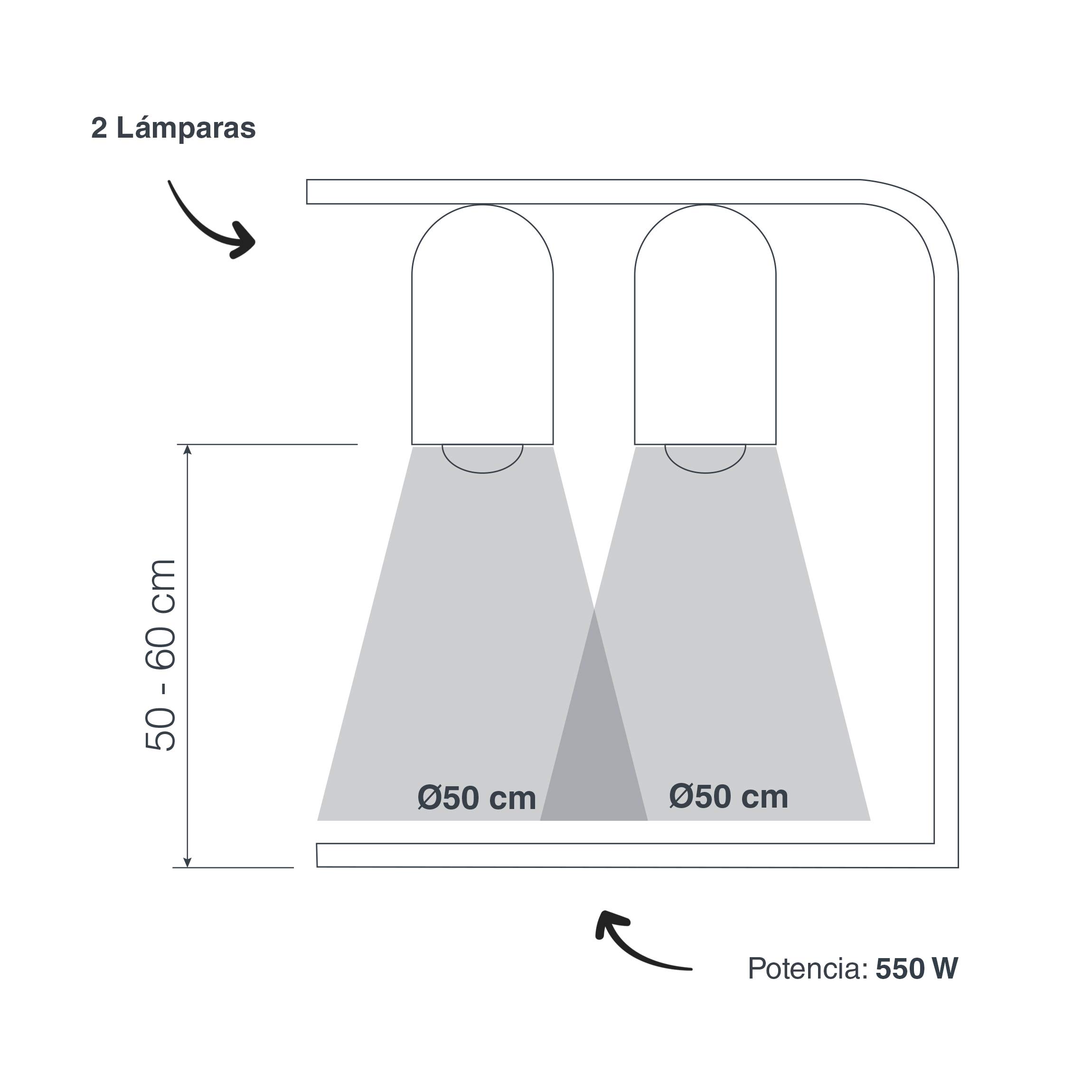 Lacor - 69061 - Doppel-Infrarot-Heizlampe, Hält Geschirr warm, Eimer, Höhe einstellbar zwischen 39 und 53 cm, Enthält zwei Glühbirnen, professionelle Küche, 550W, Aluminium
