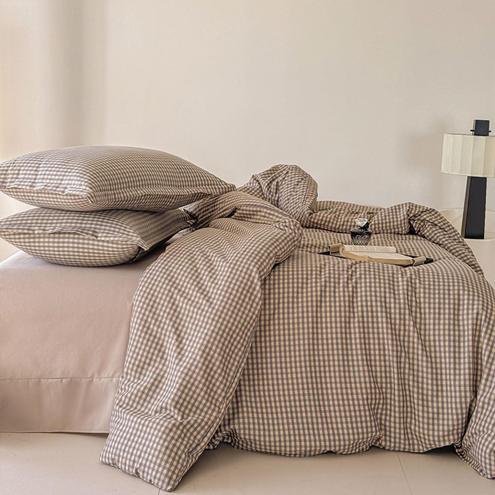 Housse De Couette 100% Satin De Coton De La Collection CONCERTO Carreaux Blanc Eck36 4 Hd1