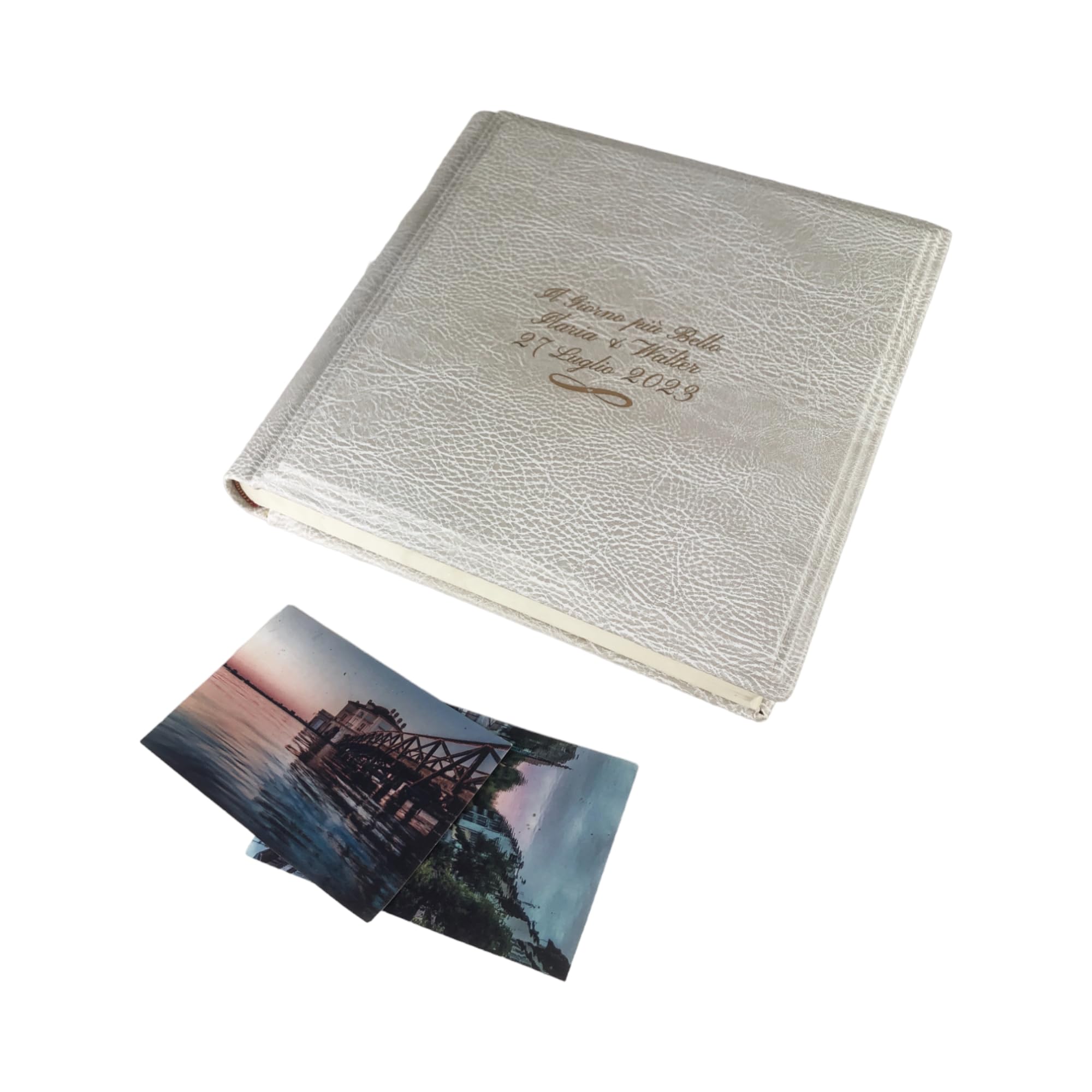TriVin Art Album Fotografico in Similpelle pregiato, Personalizzabile con Incisione. Ideale per Matrimonio, Anniversario, Tutti Gli Eventi (Polare)