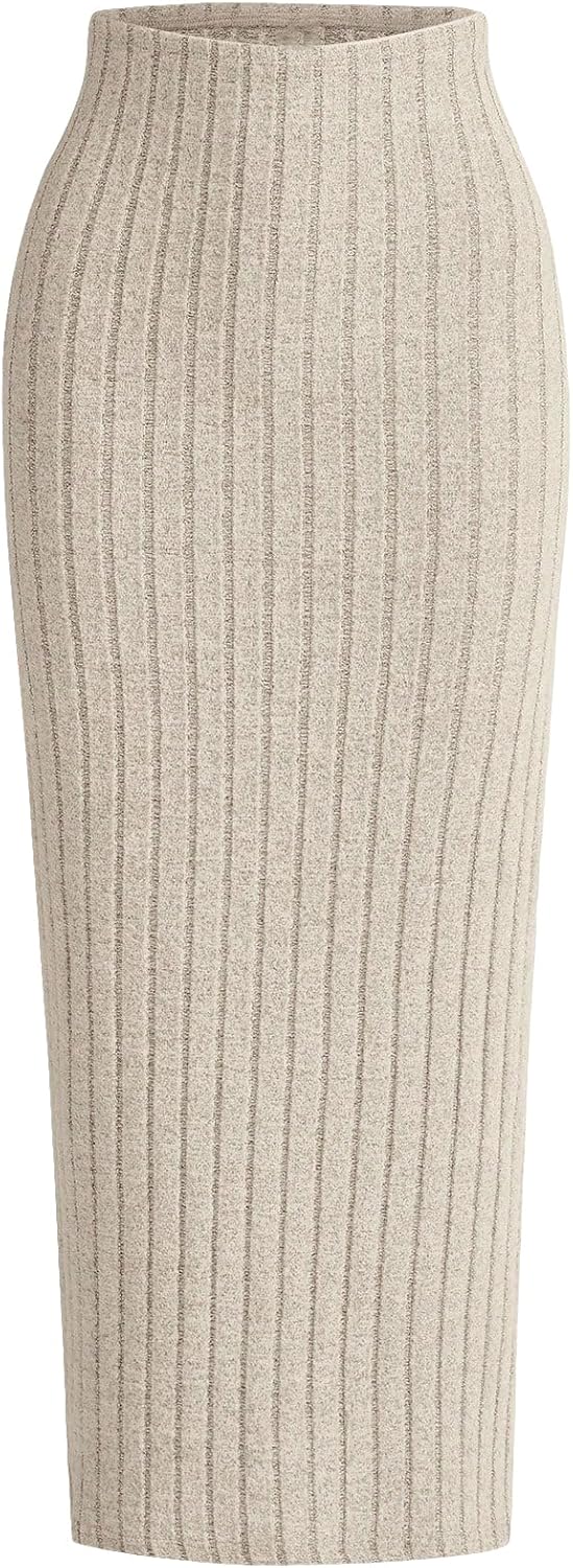 GORGLITTER Women’s Ribbed Knit Bodycon Maxi Skirt High Waisted Fall Pencil Long Skirts