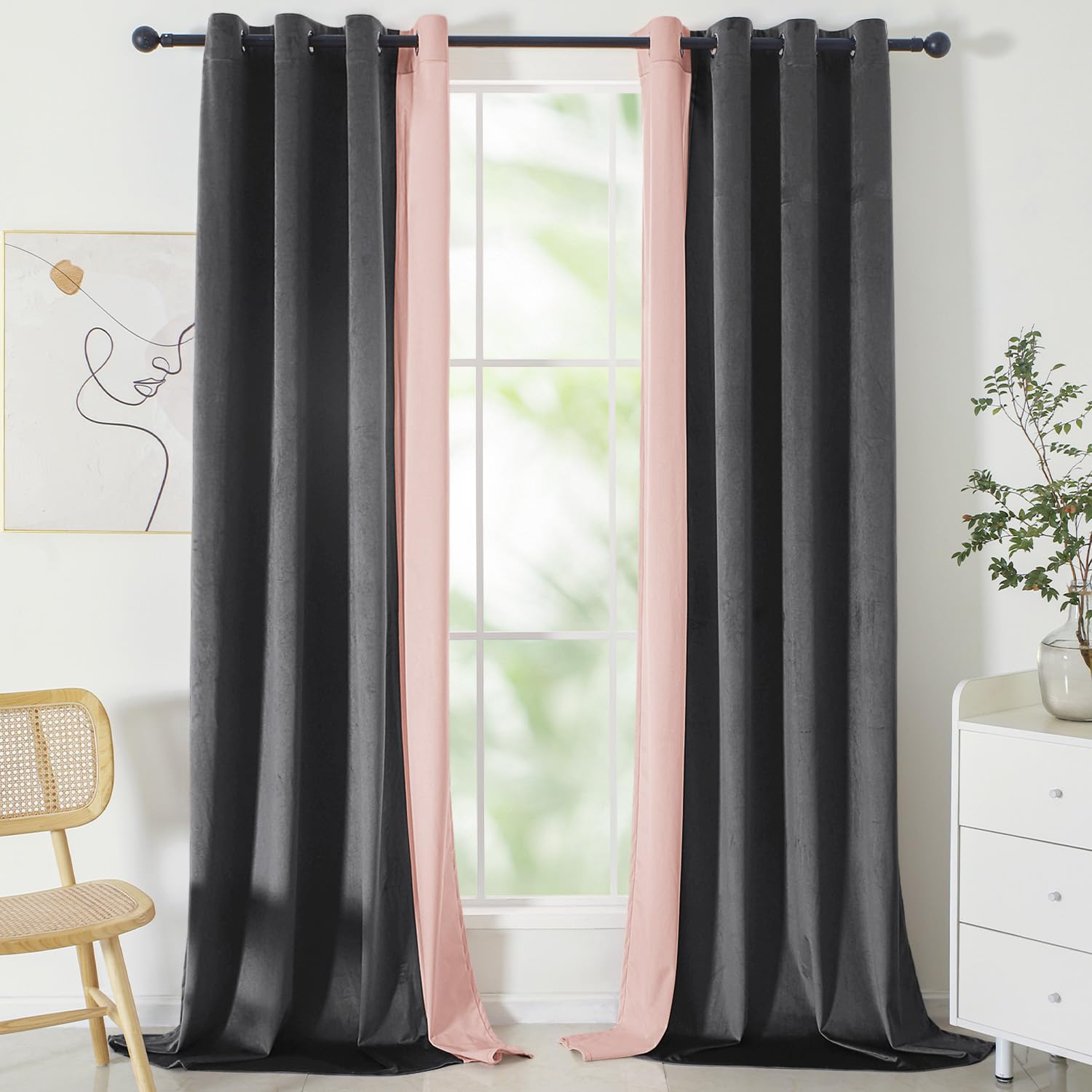 VANASEE Velvet Curtains for Bedroom Grey Pink 5263 inch Soft Blackout Thermal Insulated Curtains Window Treatment for Bedroom