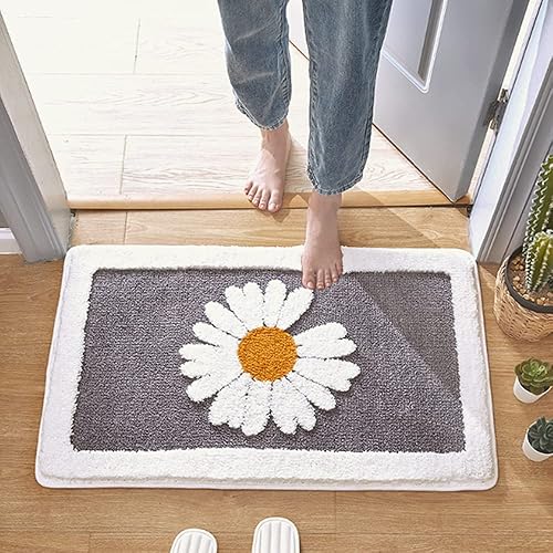 Alfombra de baño con diseño de margaritas, suave, antideslizante, absorbente, reutilizable, lavable a máquina, decoración del hogar para baño y