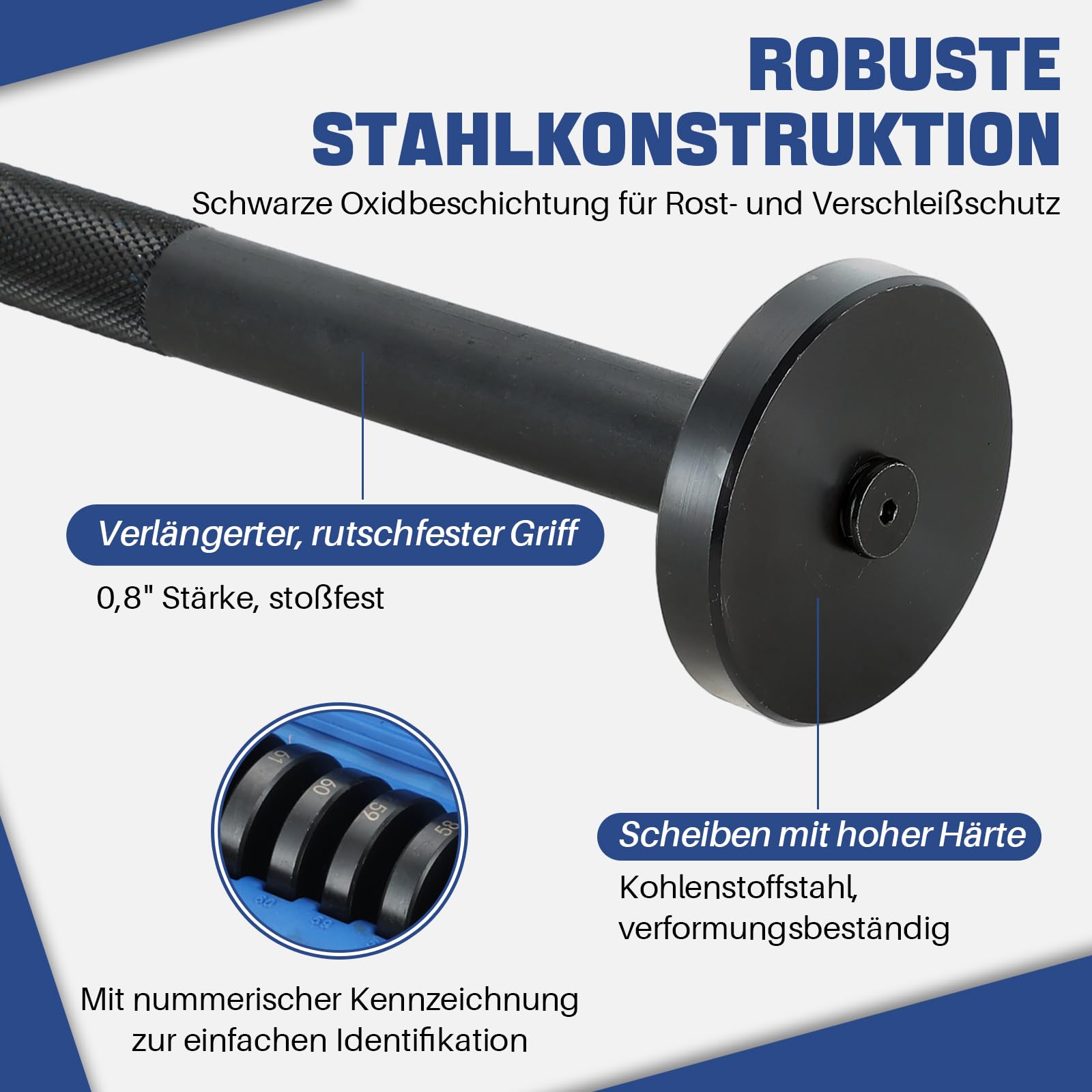DASBET 52 TLG Radlager Werkzeug Satz 18–65 mm, Lagerpresse Druckstück Treibsatz mit Montagescheiben für Radlager, Buchsen, Simmerring, Lagerschalen & Gummilager Kfz Montage Demontage