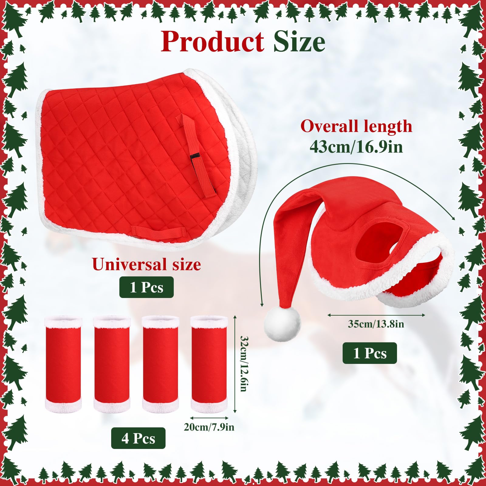 6 Pezzi di Fasce per Le Gambe di Babbo Natale per Cavallo con Bordo in Pelliccia Sintetica, Cappello di Natale, Sottosella di Babbo Natale per Accessori per Costumi di Natale per Cavallo