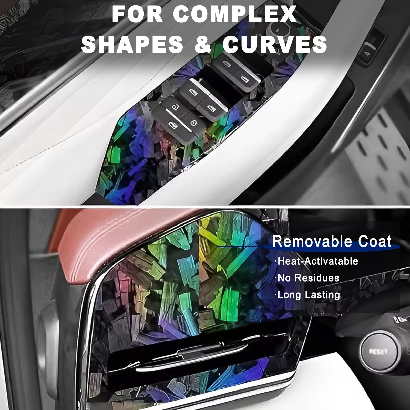 Forged Carbon Fiber Wrap for Cars, Bubble Free Gloss Silver Rainbow Car Wraps Vinyl Film, Air Release DIY Carbon Fiber Vinyl Wrap 1ft x 10ft for Car Motorcycle