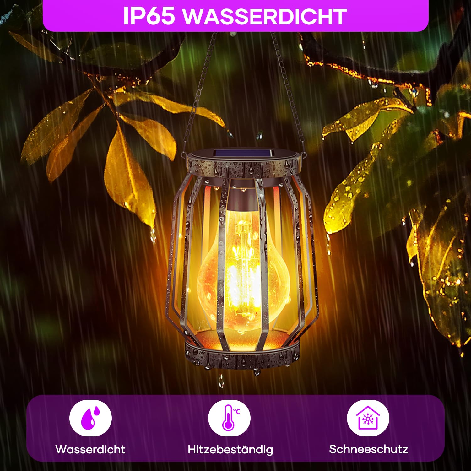 Solarlampen für Außen Hängend, 2 Stück Garten Deko Solarlaterne mit Größer LED Glühbirne, IP65 Wa... Ansicht 4