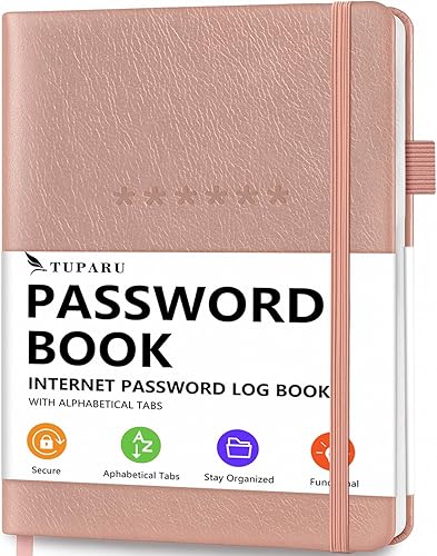 Miniatura 7 de Libro de contraseñas con pestañas alfabéticas - Organizador de direcciones de Internet y contraseñas de tapa dura - Cuaderno de contraseñas