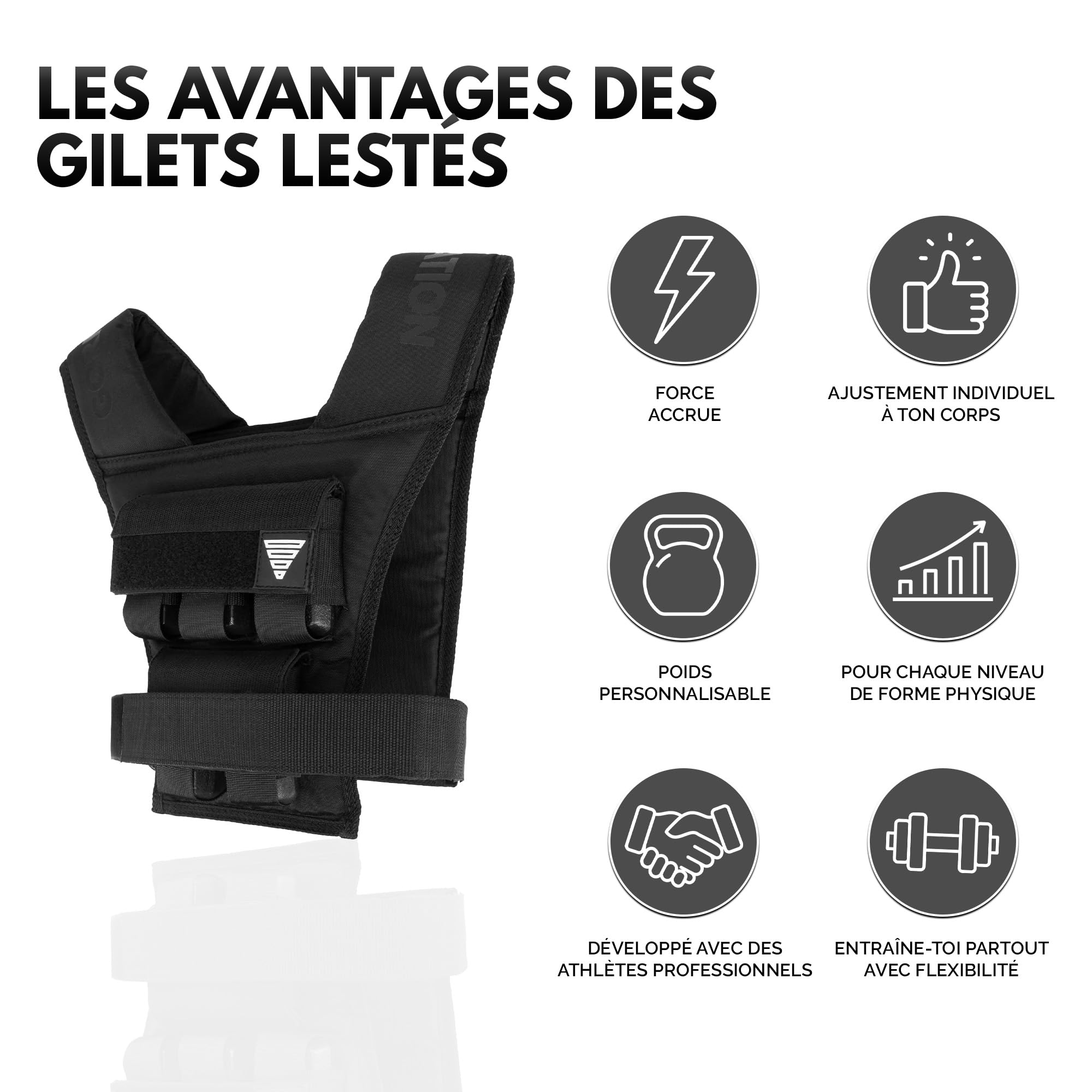 GORNATION Gilet Lesté 10 Kg/20 Kg Ajustable, Veste Lestée avec Poids Amovibles pour Calithenics, Musculation, Fitness et Street Workout, Weighted Vest de Sport pour Hommes et Femmes