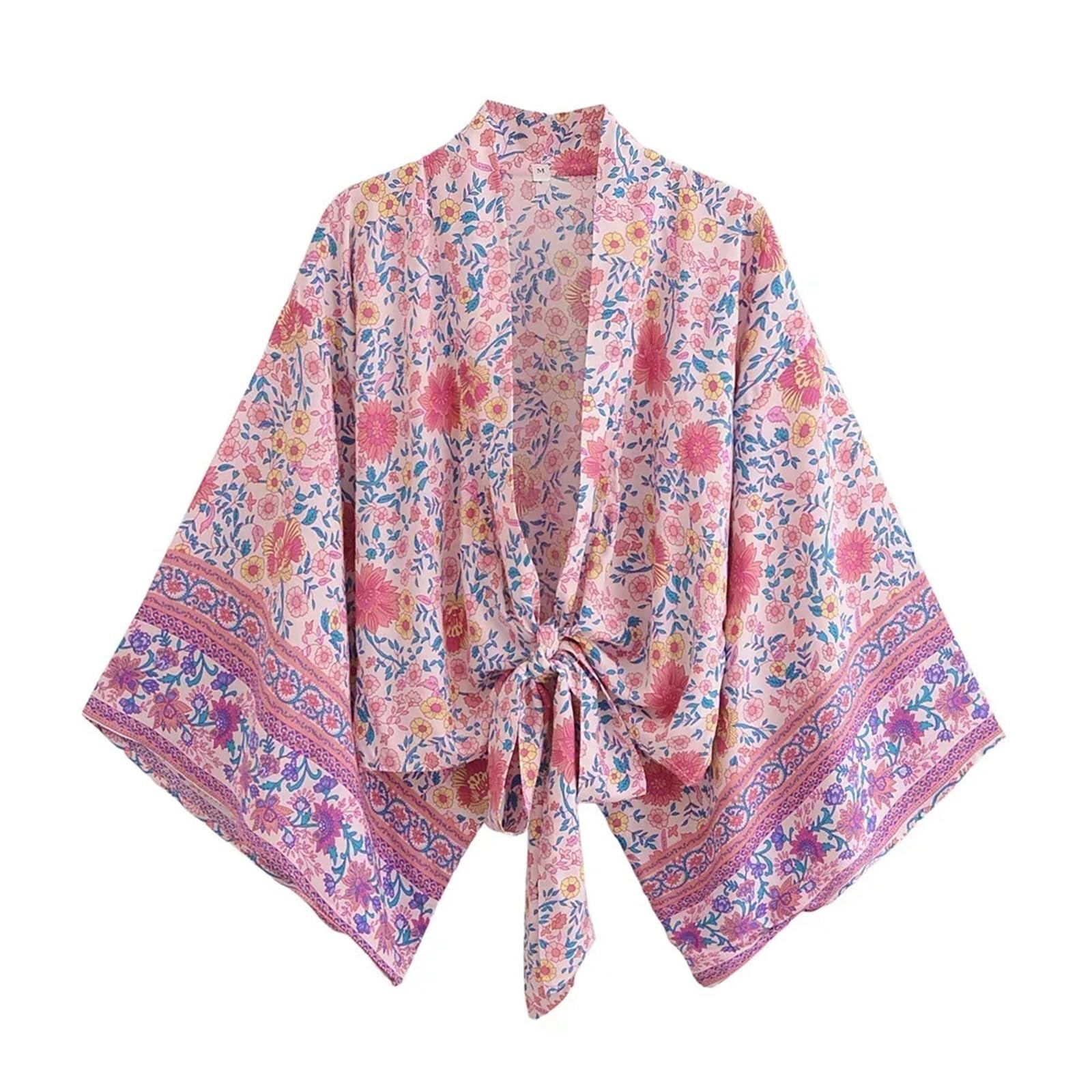 Dziki kwiatowy krótki damski strój kąpielowy okrycie rękawy Rayon Beach Vacation Wear S/M/L/XL