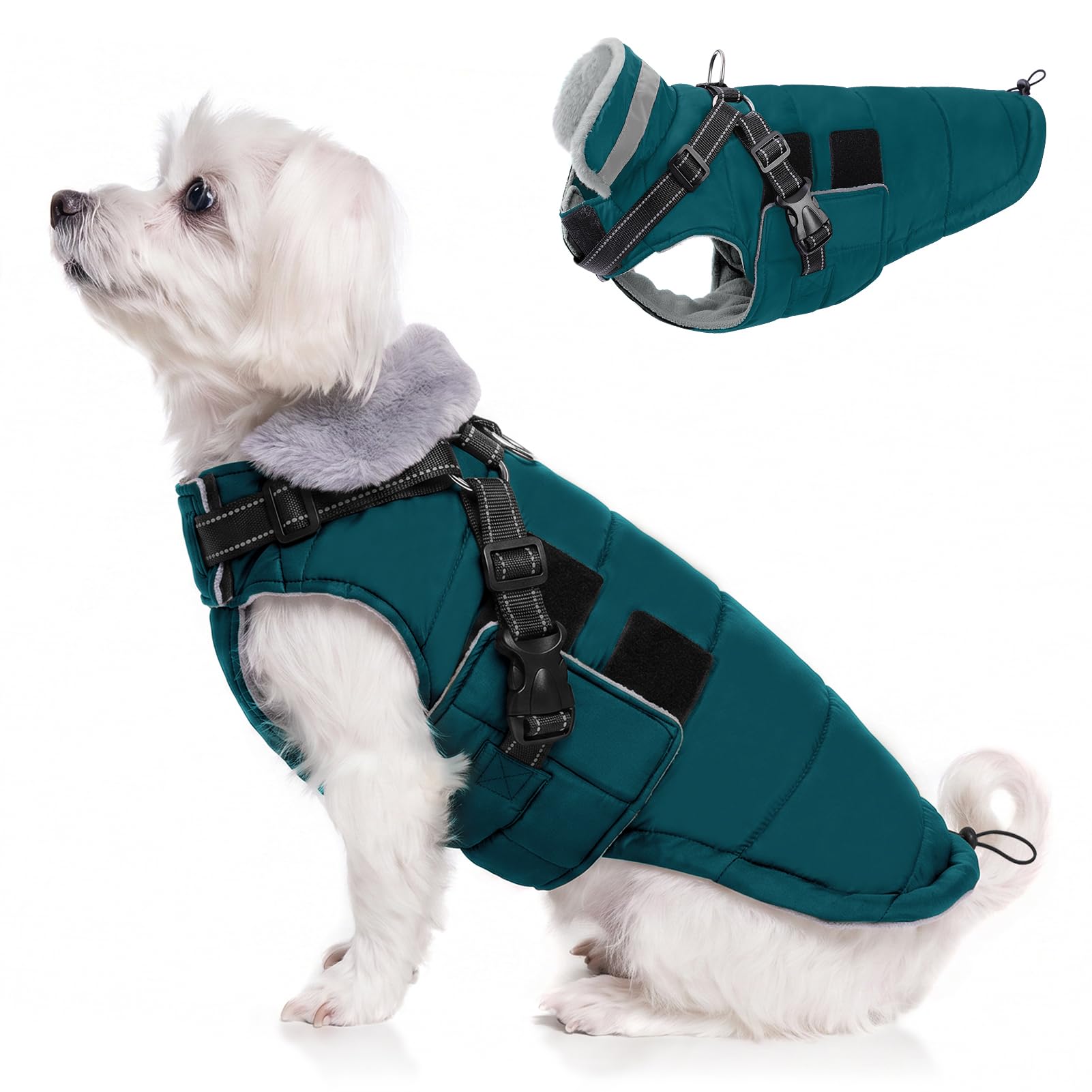 Queenmore Dog Coat with Harness Built-in, Warm Waterproof Dog Jackets