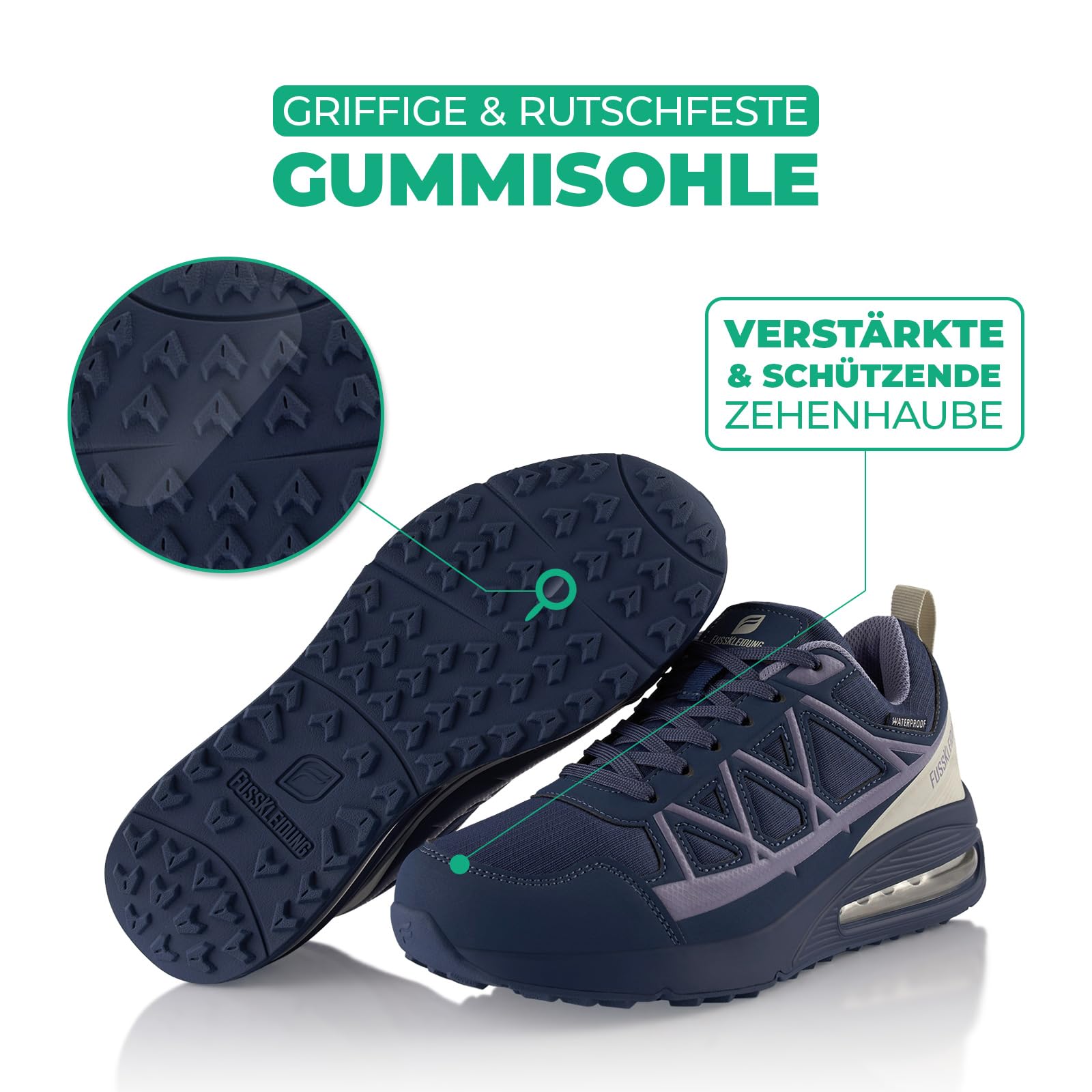 Fusskleidung® Damen Herren Sneaker – wasserdichte Wanderschuhe mit Dämpfender Komfortsohle