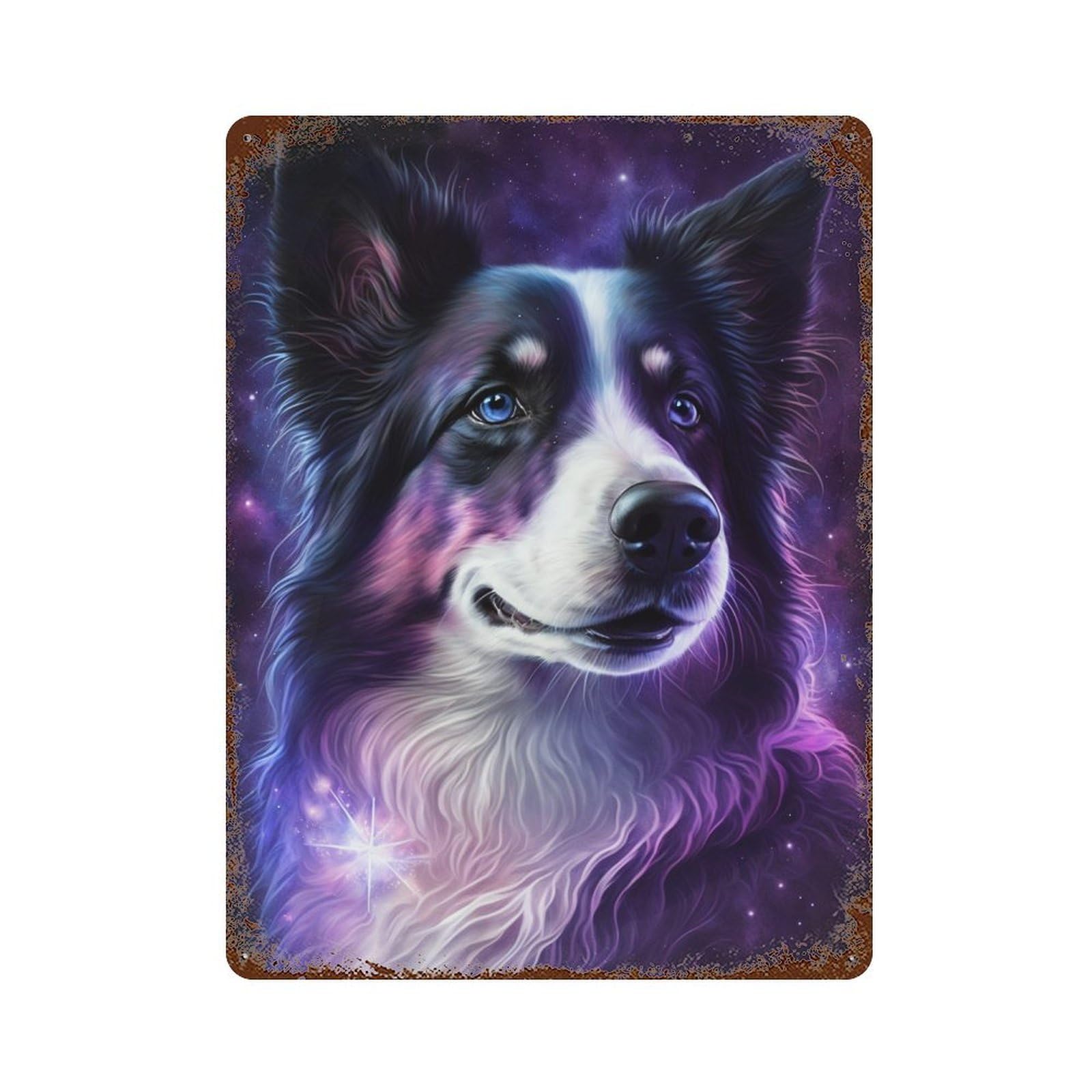 Aged Metal Wall Plaque with Galactic Pup Portrait -4 Design 15.7"x11.8", for Shed, Workshop And Garage Wall Decor, Decorative Metal Wall Art