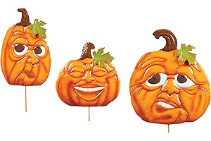 Collections Etc Hand-Painted Expressive Pumpkins Yard Stakes - Set of 3