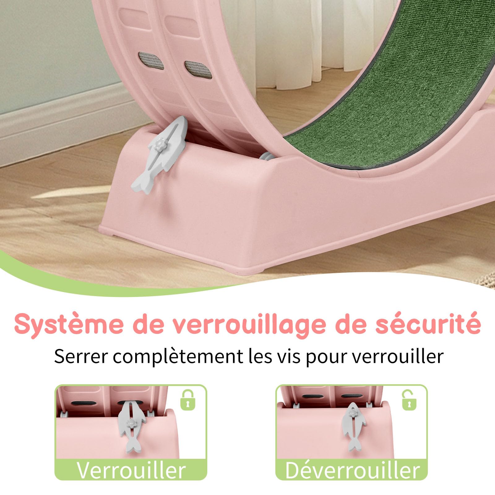 LEADZM Roue d'exercice pour Chat 80cm - Roue pour Chat pour 15 kg et Moins Chats - Connecteur de Rail en Plastique, résistant aux Rayures, Stable et Silencieux (Rose)