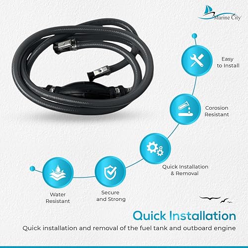 Miniatura 4 de MARINE CITY Conjunto de línea de combustible de alta resistencia para barco, manguera de combustible fuera de borda de nailon de 8.8 pies, diámetro