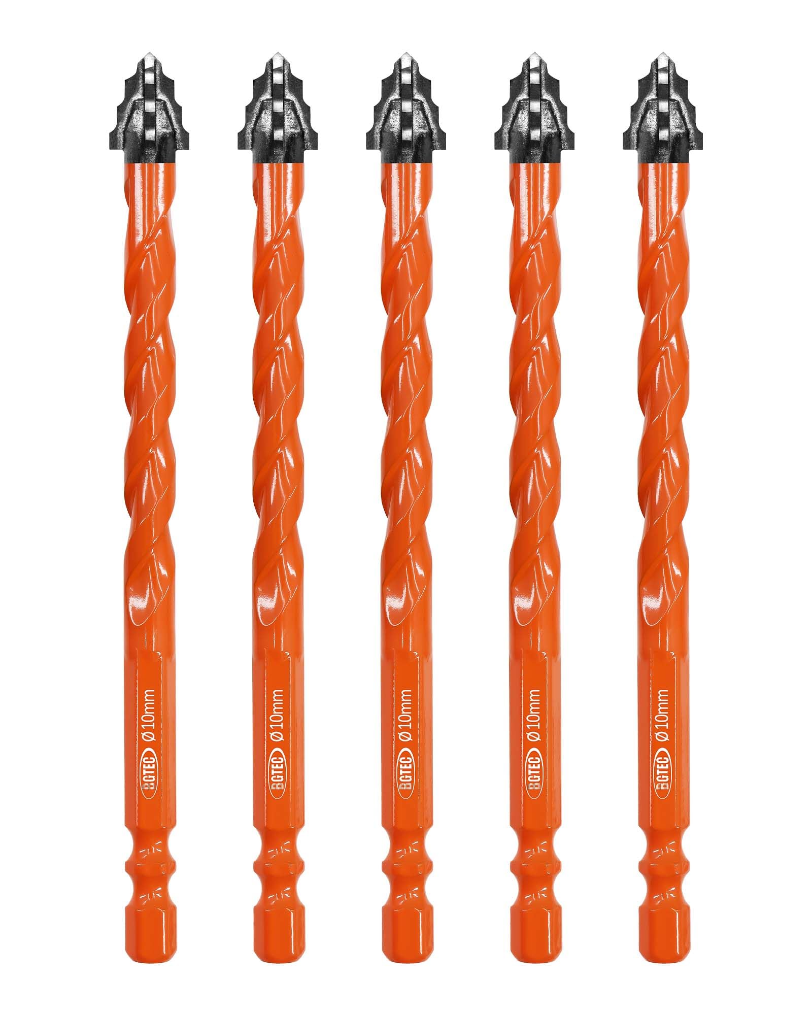 Four Blade Serrated Eccentric Masonry Drill Bit BGTEC - 5PCS 10MM Carbide Concrete Drill Bits for Masonry/Brick/Concrete/Tile/Glass/Wood/Plastic/Marble
